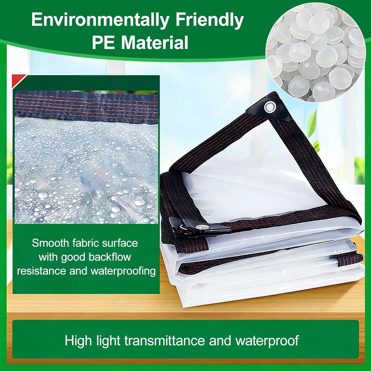 Clear Waterproof Tarps(Increase Grommets+Windproof Rope) Poly Tarpaulin Outdoor Garden Rainproof Covering, Clear Vinyl Tarp with, for Farming, Courtyard Furniture, Garden(4.5x6m/14.8x19.7ft)