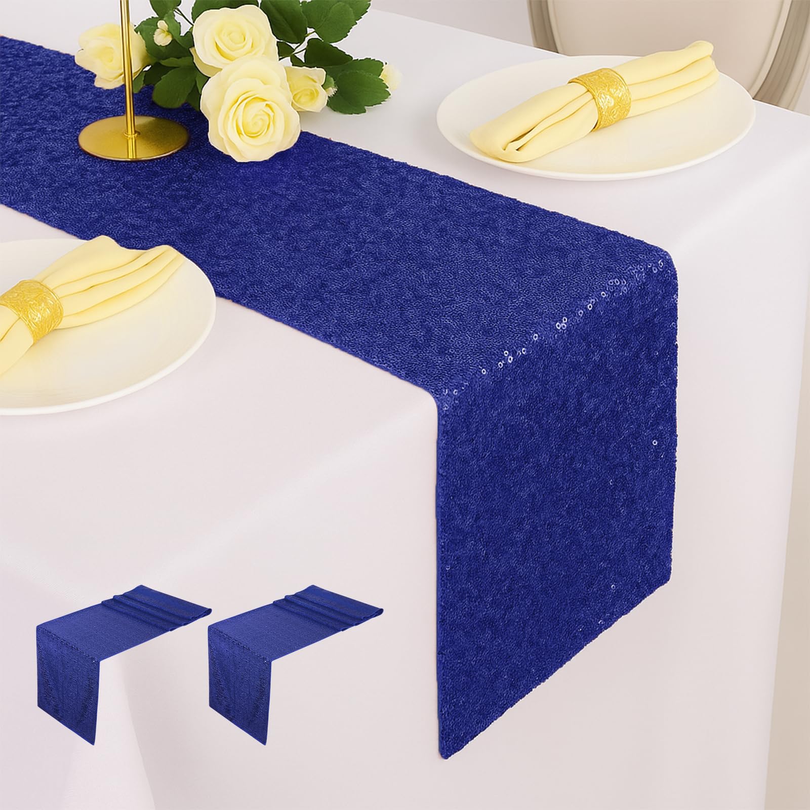 Photo 1 of 2 Packs Royal Blue Glitter Sequin Table Runners- 12"x72" for Birthday, Wedding, Pre-Wedding Party, Celebration, Festival Decoration