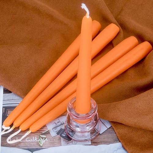 Miniatura 6 de Juego de 6 velas cónicas de cera de abeja natural de 10 pulgadas, color naranja brillante