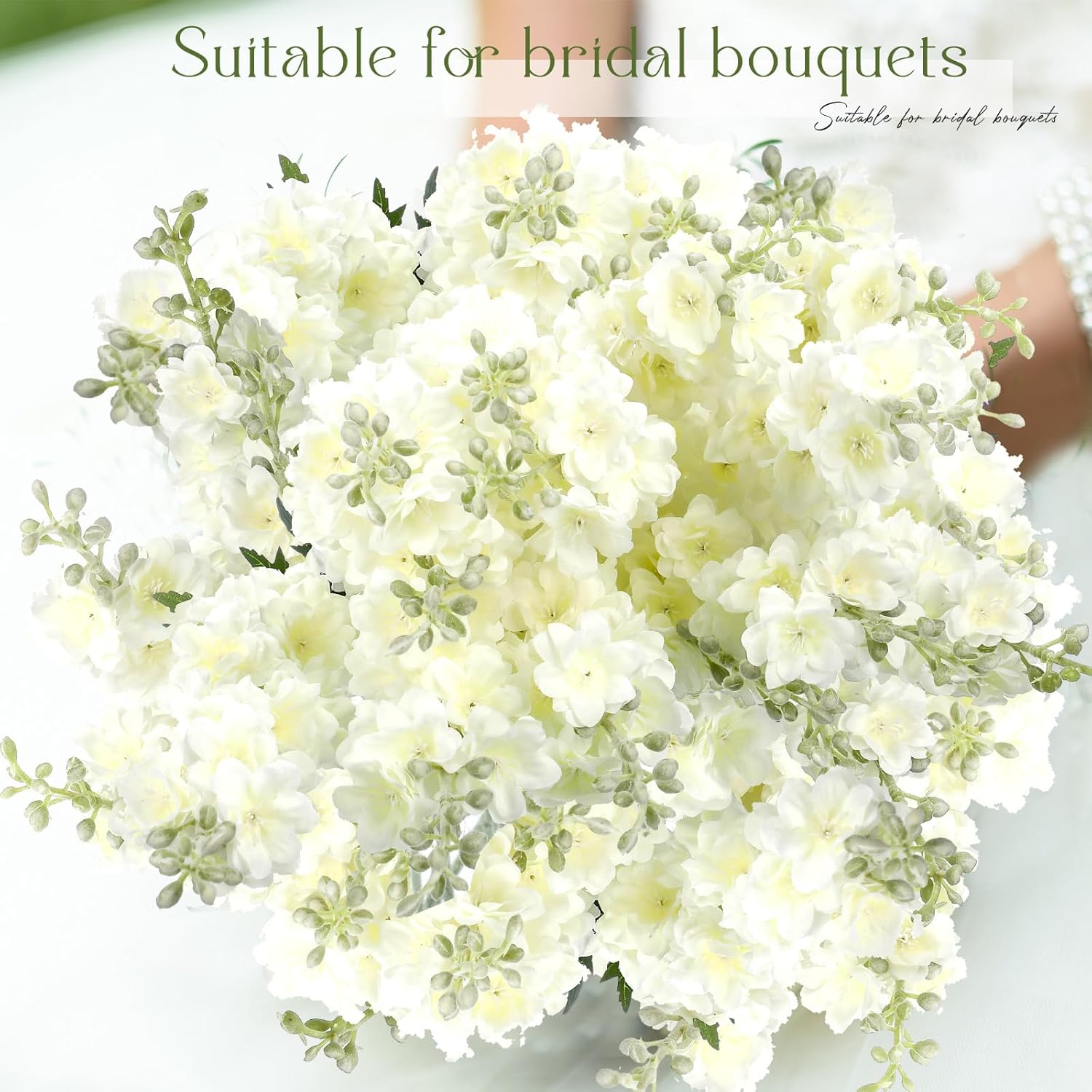 12 Pcs Delphinium Artificial Flowers, 33.5'' Long Stem Lifelike Faux Silk Flower Fake Look Real Bouquet for Tall Vase DIY Wedding Party Home Kitchen Arrangement Decor(White)