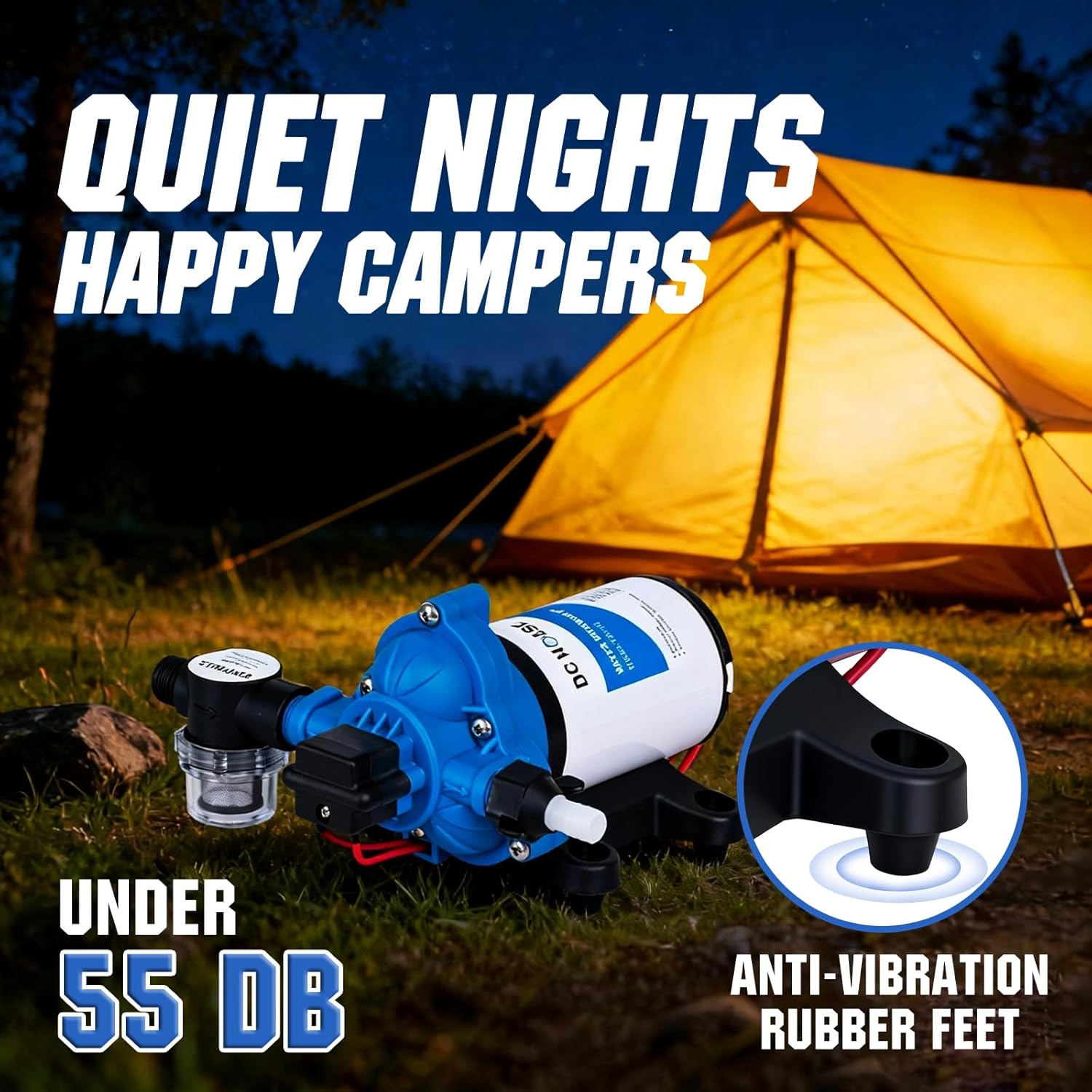 DC HOUSE 12V RV Water Diaphragm Pump Quiet Replacement, 3.5GPM 45PSI On Demand Self Priming Fresh Water Pump with Pressure Switch for Camper, Marine, Boat, Travel Trailer & Off-Grid Use