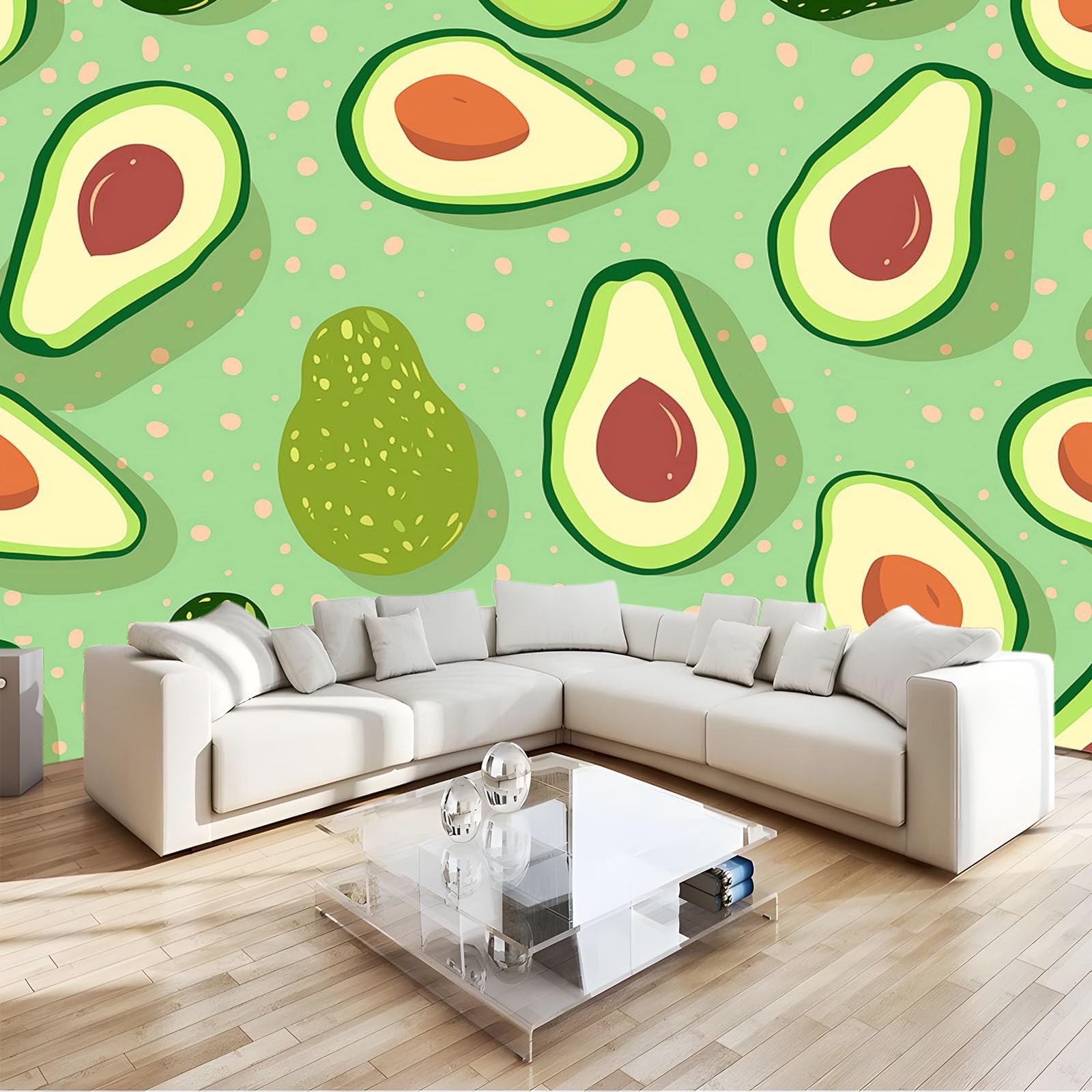 Papier peint 3D avocat vert aux dimensions panoramiques 350x256 cm
