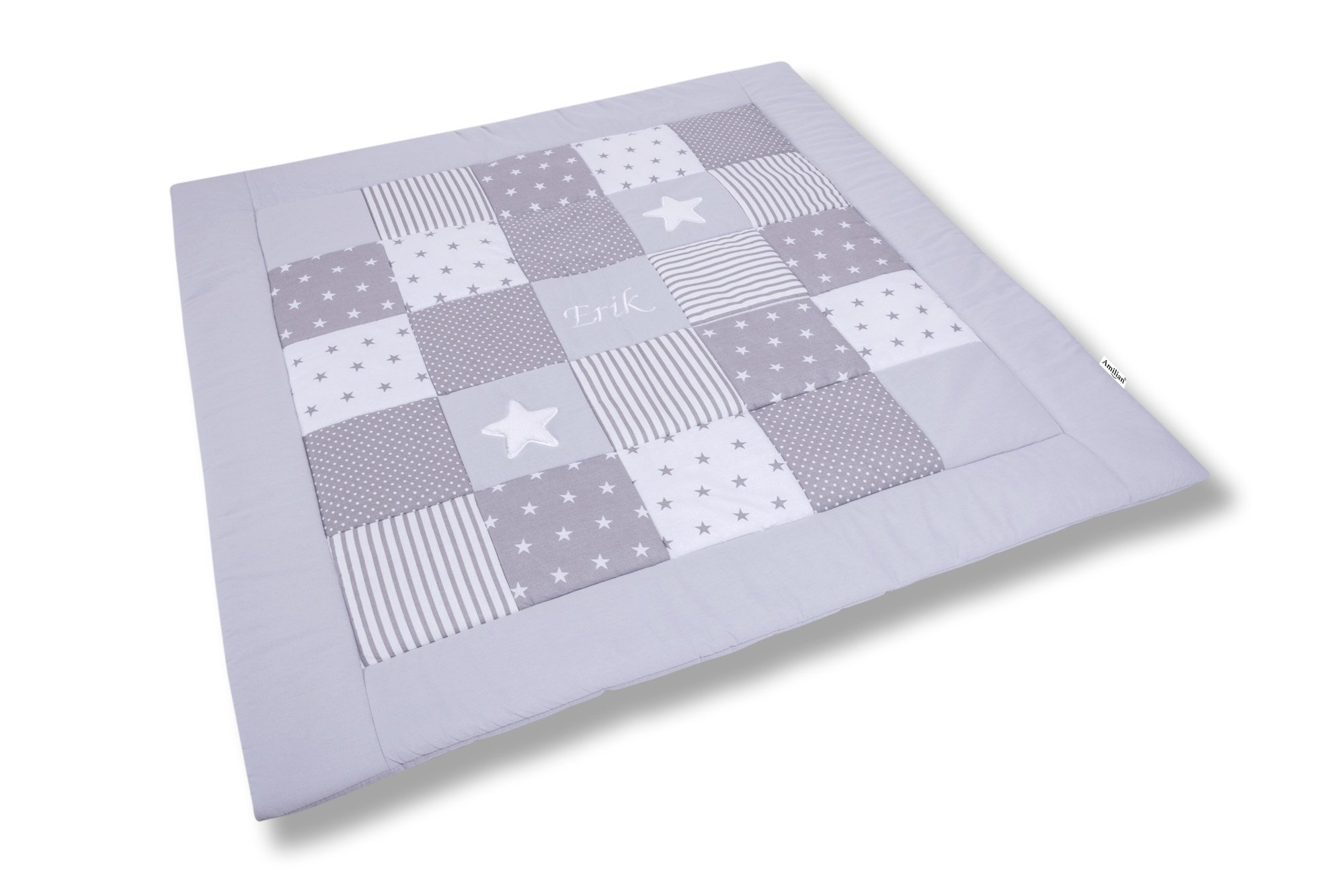 Amilian® Patchwork Crawling Blanket with Name and Date (M051)