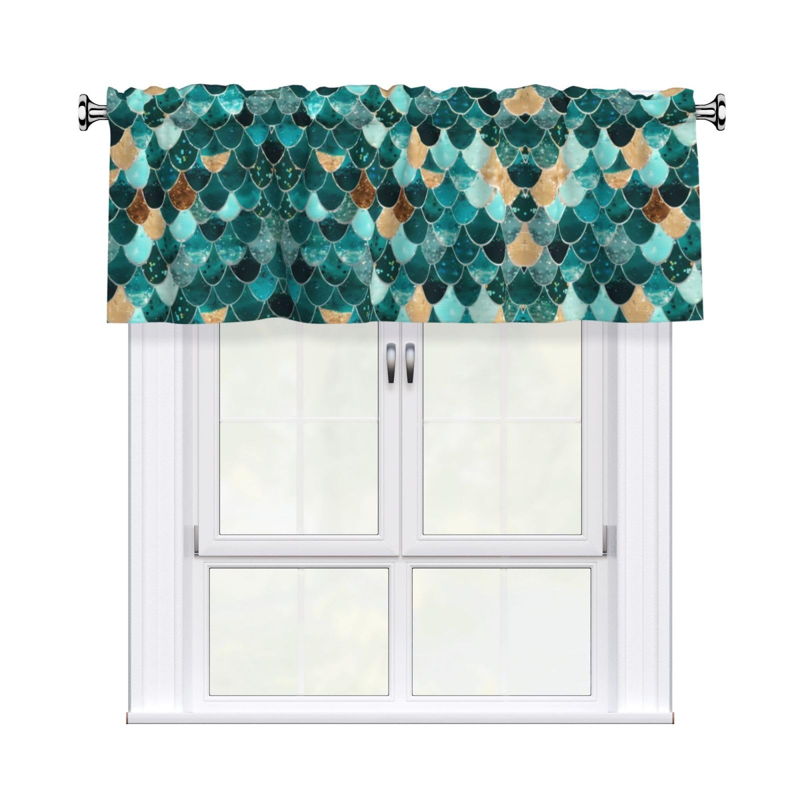 WHJDPP Mermaid fish scale print Prints Curtain Valance 54x18 Inch - Peach Skin Window Cover with Printed Design, Filtering Light for Kitchen Decor