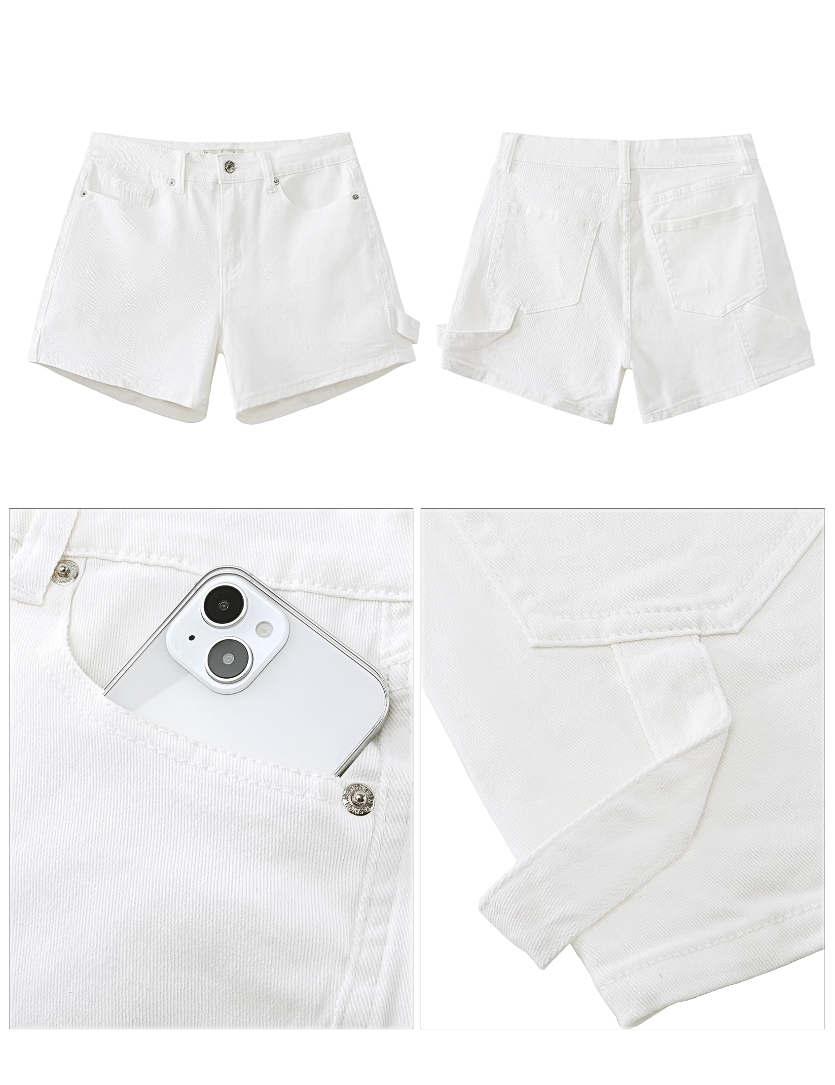 luvamia Jean Shorts for Women Trendy High Waisted Denim Shorts Carpenter Stretchy Summer Casual Mom Cut Off Jeans Shorts: Large Off-white