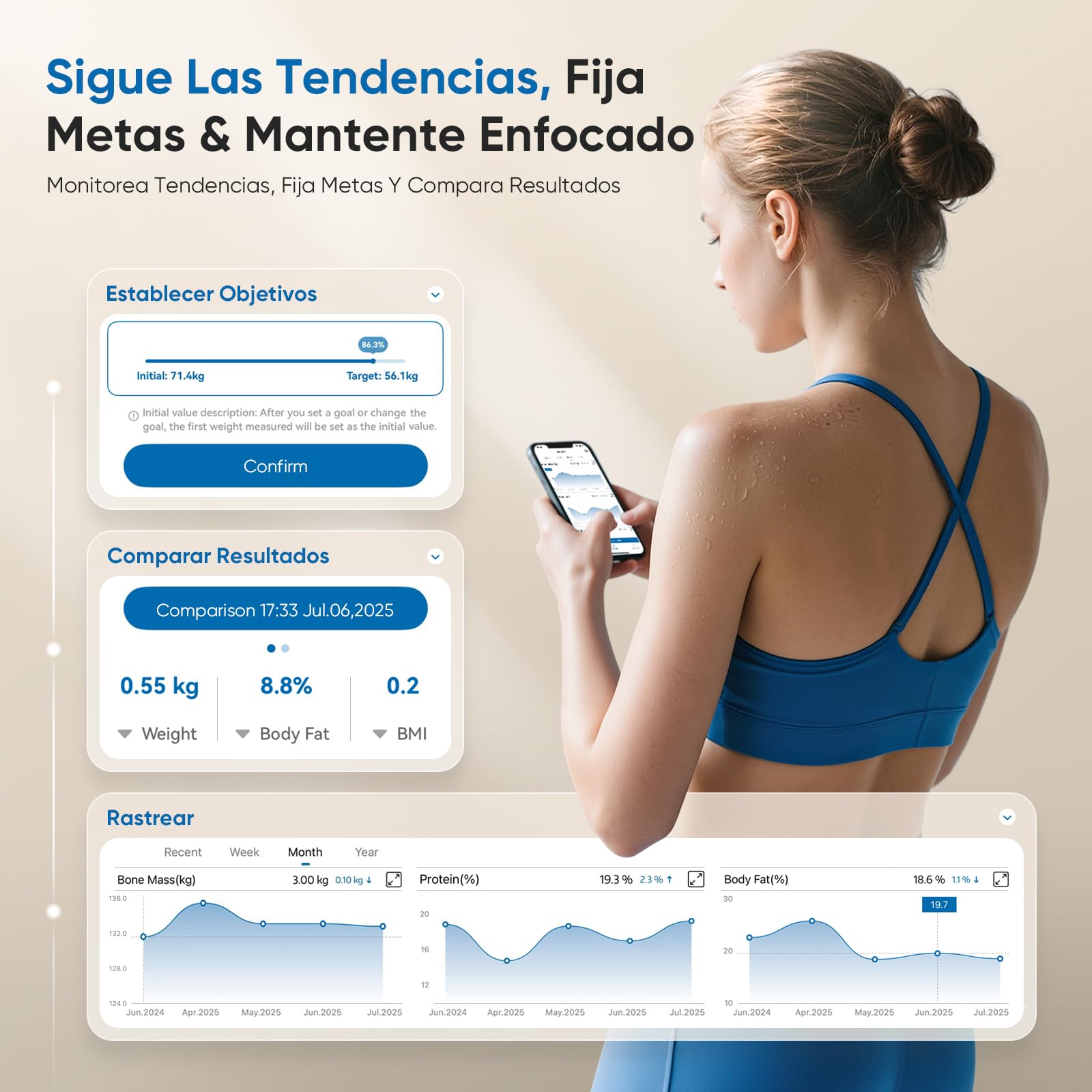 Báscula de Baño Digital 8 Electrodos, Báscula Grasa Corporal Inteligente con Gran Pantalla VA, 28 Métricas, Análisis Corporal BIA Doble Frecuencia, Compatible iOS y Android, 30*30cm, Máx. 180kg/400lb
