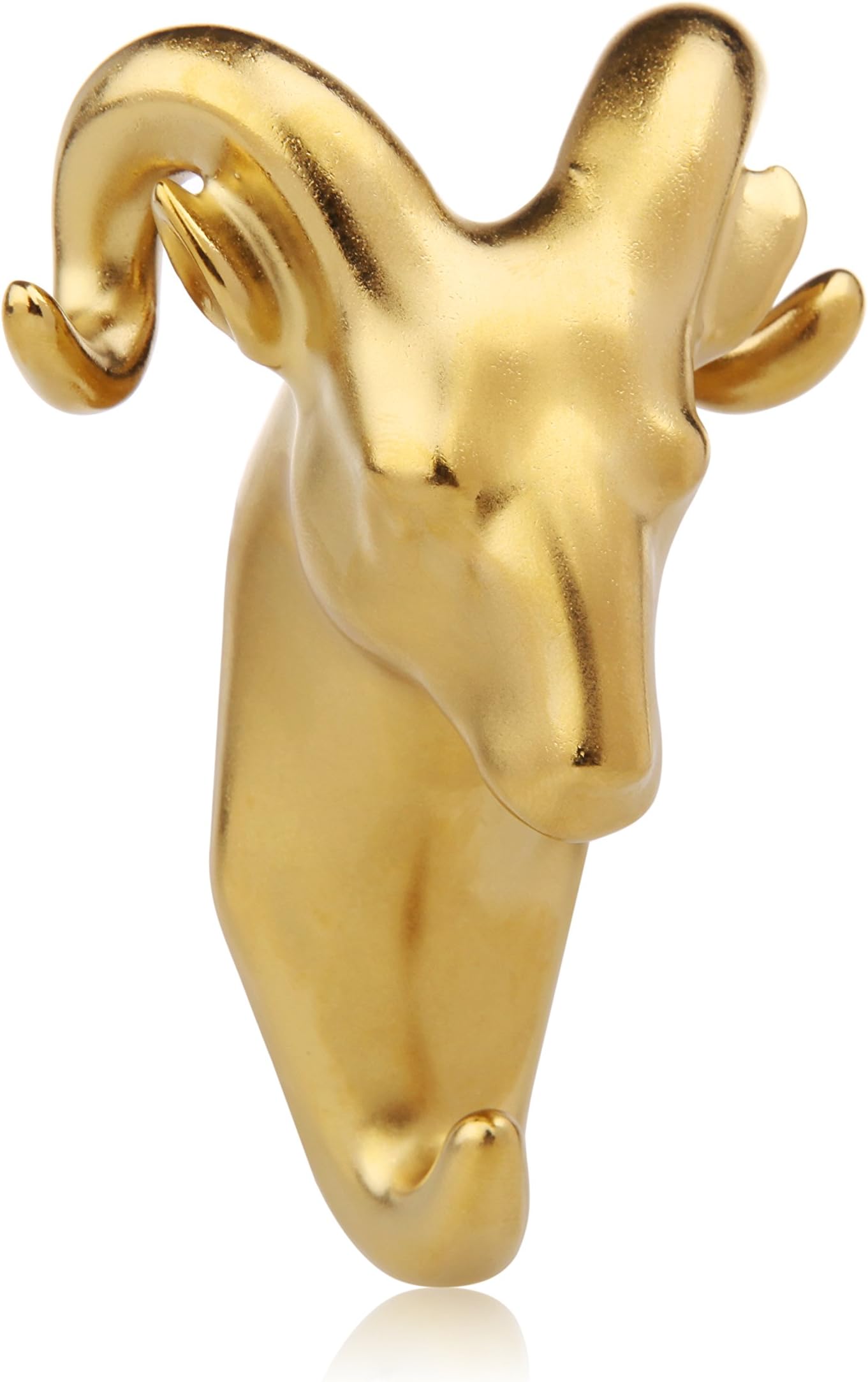 MioOOs® Handmade Ceramic Animal Head Wall Hanging Sculpture Hook, 100% Jingdezhen Craft Faux Animal Head Wall Mount Decor, Decorative Hooks (Golden Mouflon)