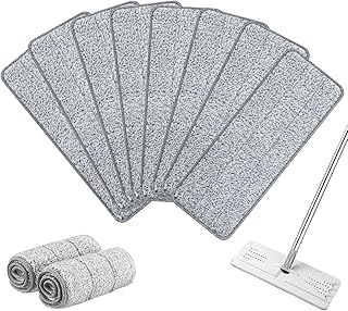 HASTHIP® 8Pcs Replacement Mop Pads for Floor Flat Mops 12.99''x 4.72'' Wet & Dry Use Stick-on Microfiber Mop Pads Washable Mop Pads Universal Replacement Mop Pads