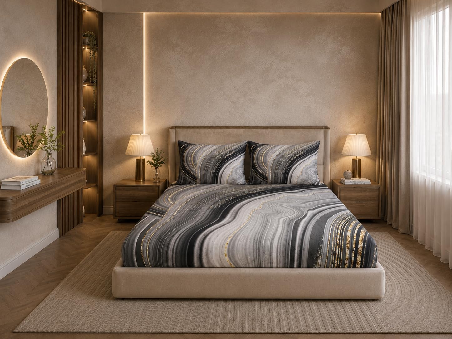 Signature Digital Print King Size Bedsheet with 2 Pillow Covers | 100% Cotton-Feel Micro Fabric | HighDefinition Digital Panel Design | Fade Resistant Bedsheet |100 x 108 Inches (Monochrome Luxe)-picture-35