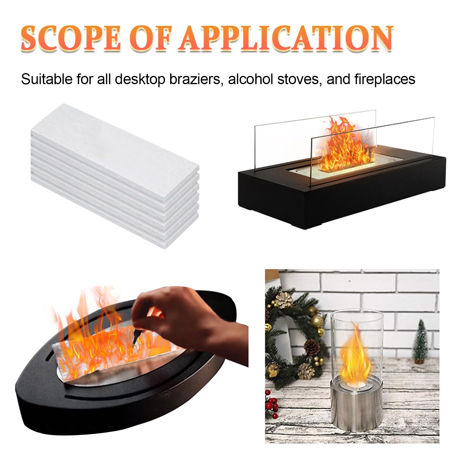 Lana de cerámica para bioetanol 300x100x10mm Esponja de cerámica de la chimenea en lana Adecuado para chimeneas, chimeneas de mesa, estufas de barbacoa (6 paquetes)