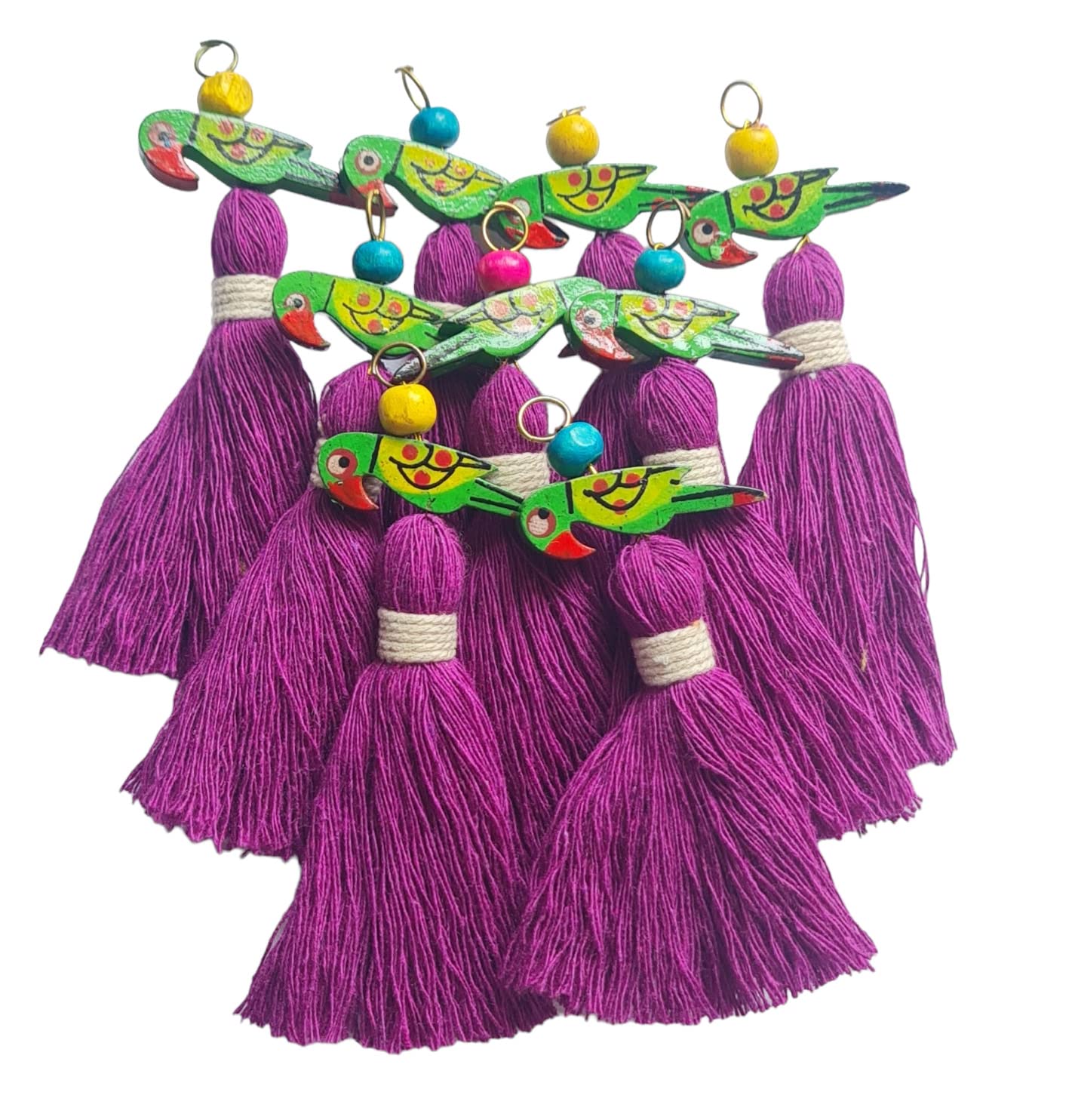 Zippy Flora Mini Cotton Tassels with Parrots (Pack of 10) (Purple)