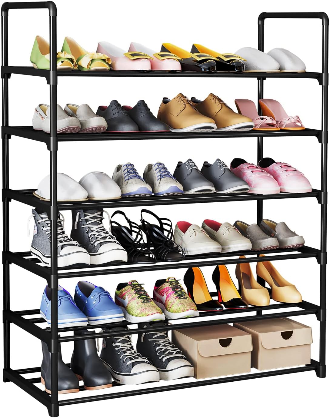 Shoe Rack 6 Tier Metal Stackable Organizer Storage Shelf Hold 30-36 Pairs for Closet Entryway Bedroom, Black…