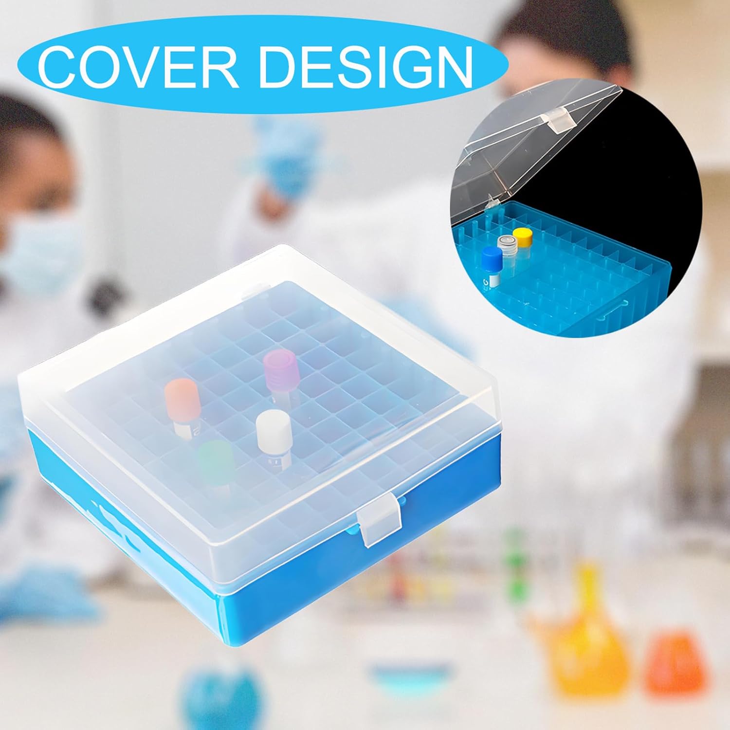 100 Well Polypropylene Cryogenic Boxes,Snap Clasp Lid,5 Colors,Fits 1.5-2.0 Microcentrifuge Tubes Vials(Pack of 6)