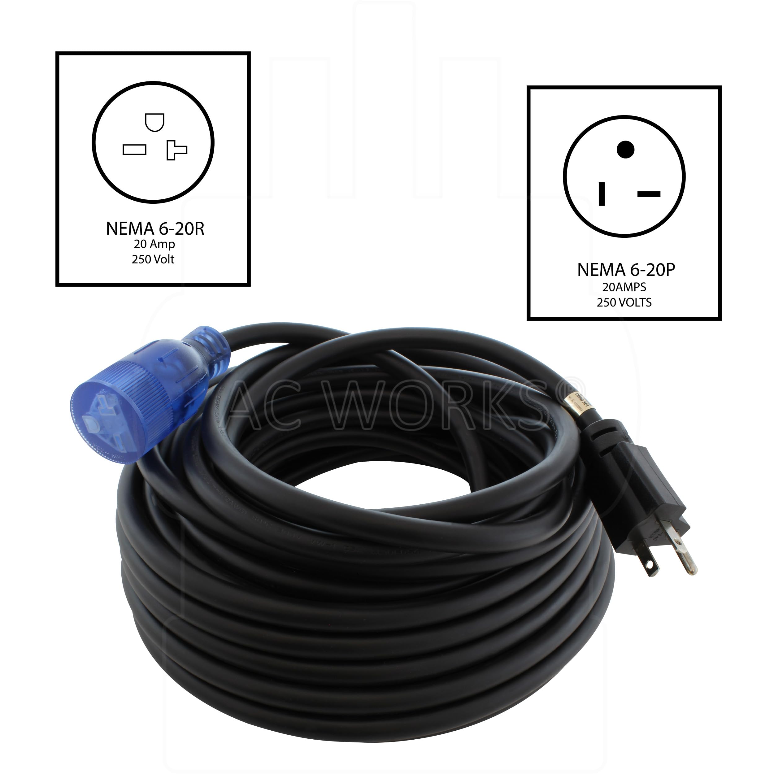 AC WORKS Heavy Duty Durable Extension Cord (50FT NEMA 6-20 20A