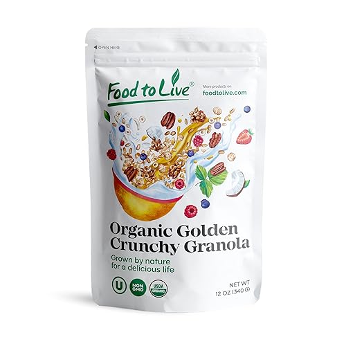 Food to Live Granola crujiente dorada orgánica, 12 onzas, lote pequeño, hecha a mano, a granel, ideal como aperitivo para cereales de desayuno,