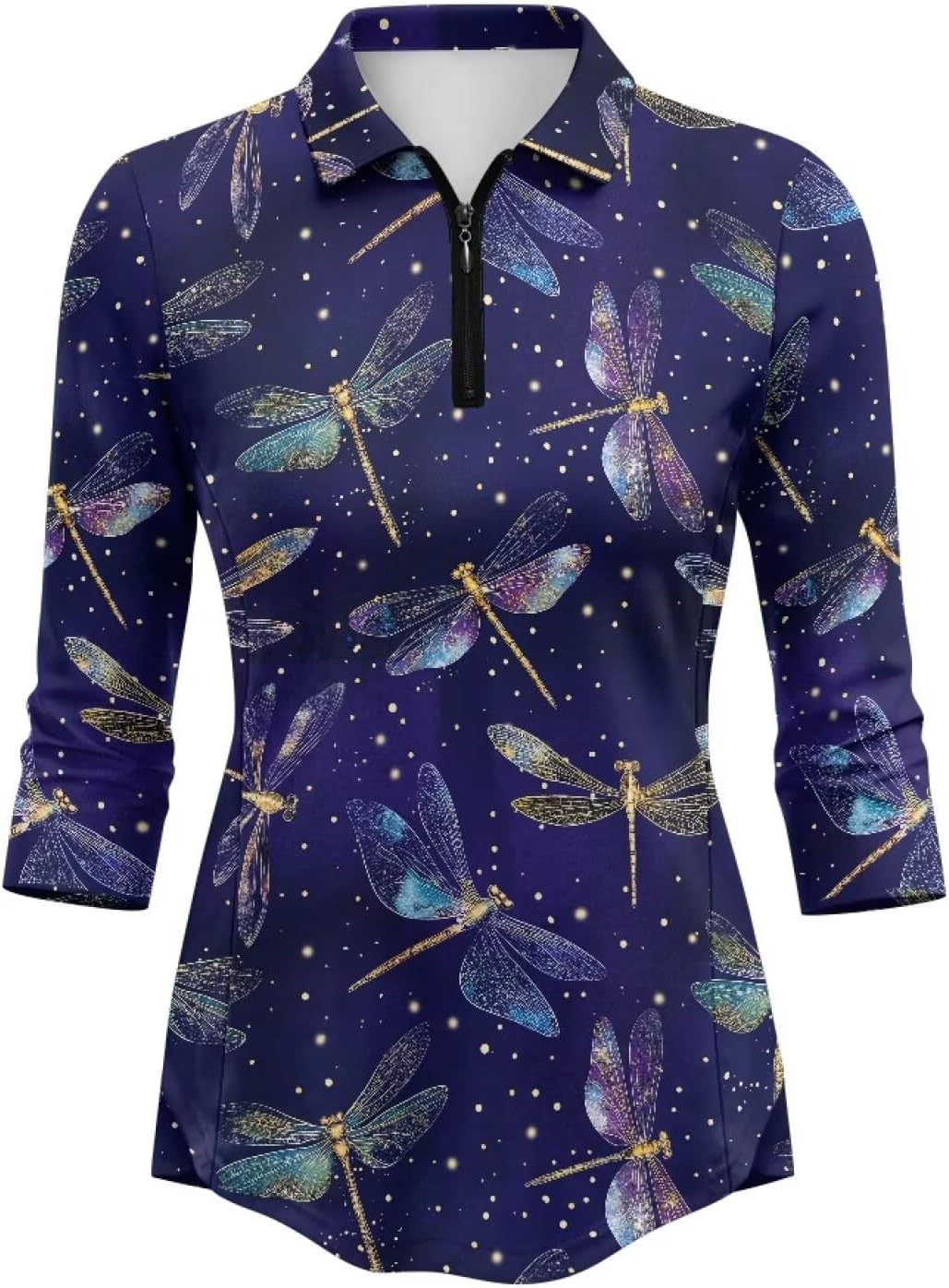 TODIYADDU Womens Golf Shirts Workout 3/4 Sleeve Tops for Women Polo Shirts for Tennis/Running S-2XL
