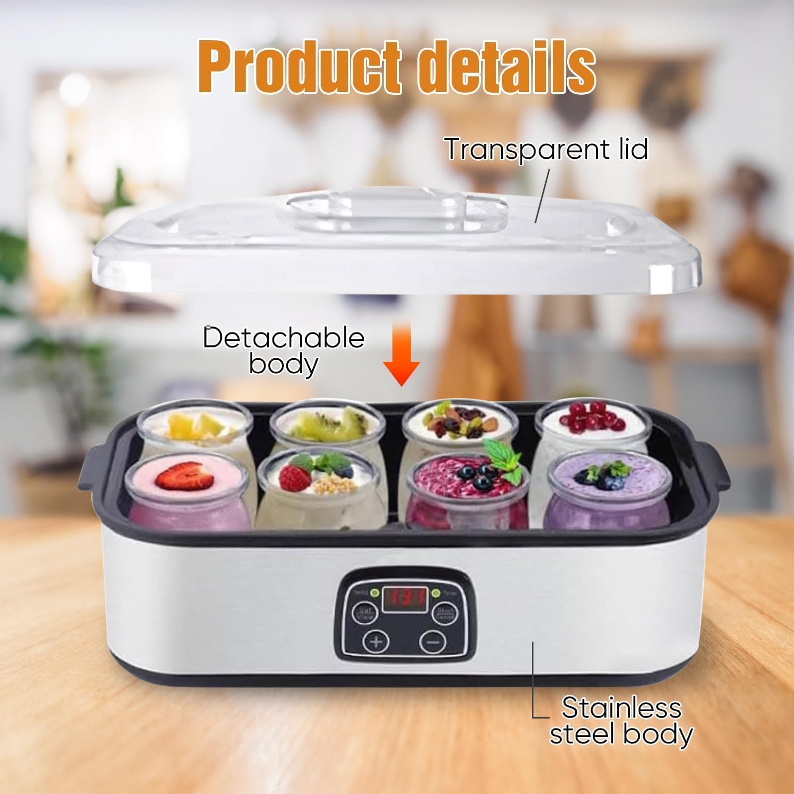 Yogurtiera Automatica Ultimate da 1400 ml, con 8 vasetti di Yogurt in Vetro da 180 ml, Controllo di Temperatura e Tempo Regolabili, Macchina per Yogurt probiotico con Display LCD