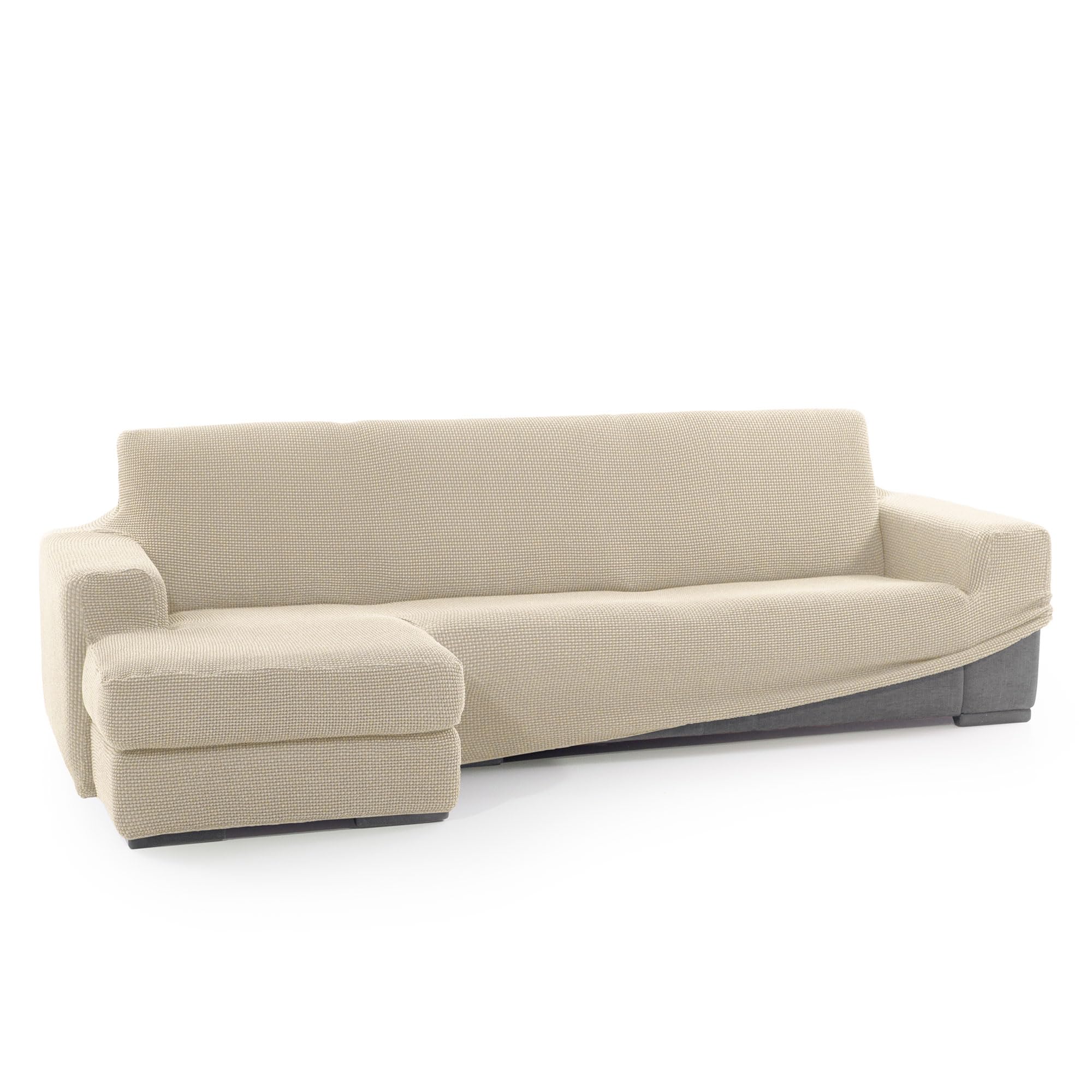 FAVERTI® Funda Super Elástica Chaise Longue Brazo Corto Izquierdo (Visto de Frente) | Modelo NOVELE | Beige | Protector de Calidad de Tejido Jacquard Tacto algodón OEKO-TEX STANDARD 100