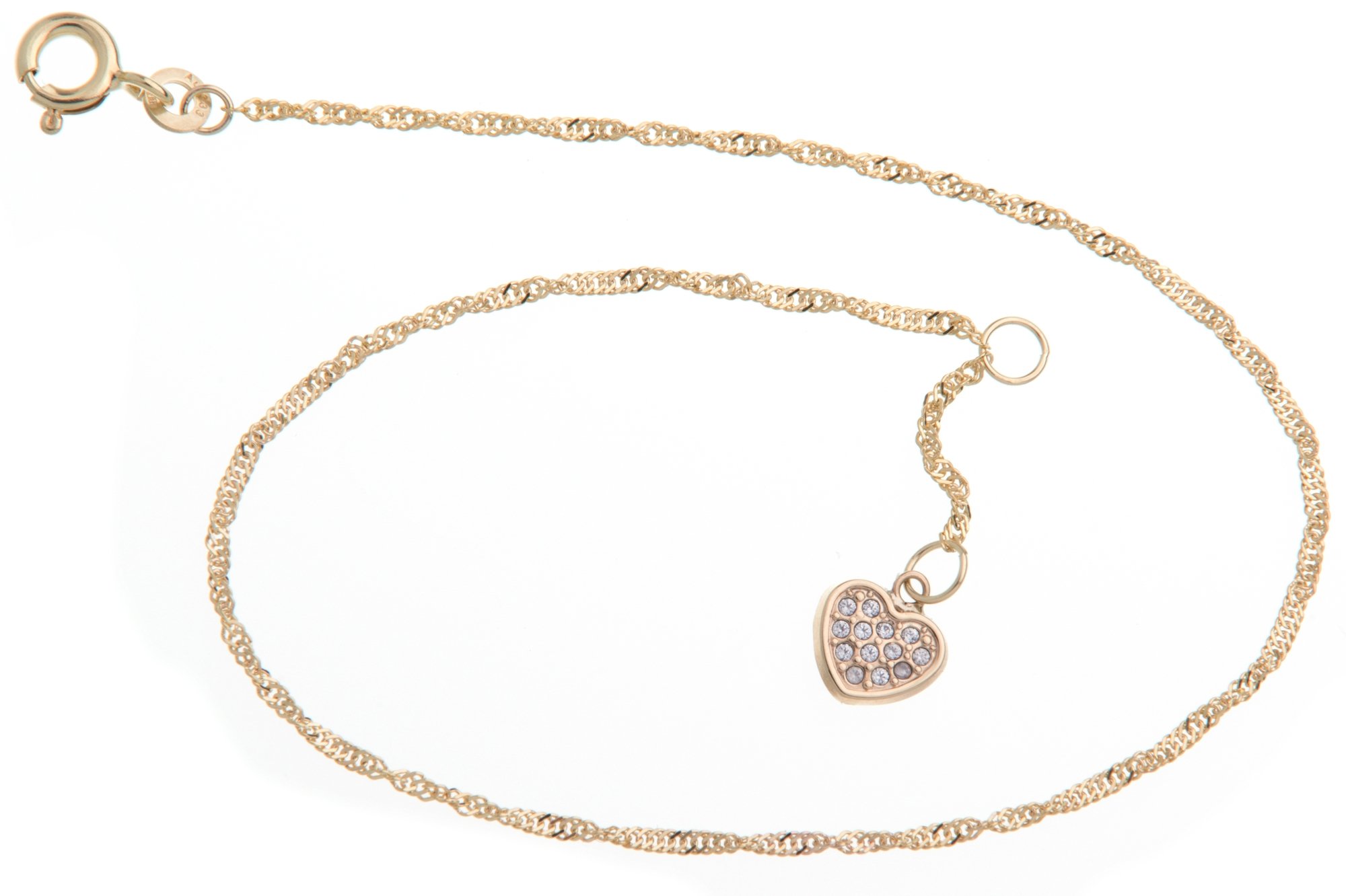 Silberketten Store Fußkette Singapur mit Anhänger Herz - 1,4mm Breite - Länge wählbar 23-30cm - echt 333 Gold