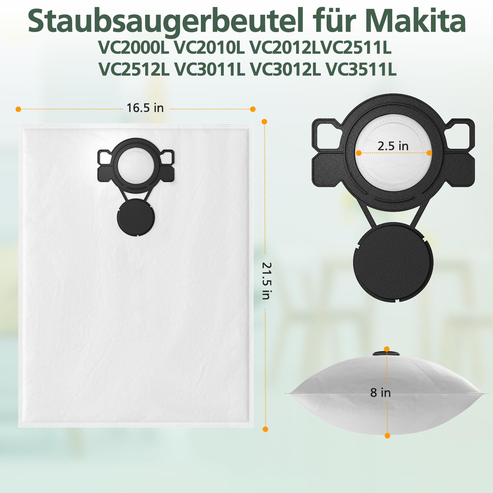 16 Stück Staubsaugerbeutel kompatibel mit MAKITA VC2512L VC2000L VC2010L (Packung mit 2)