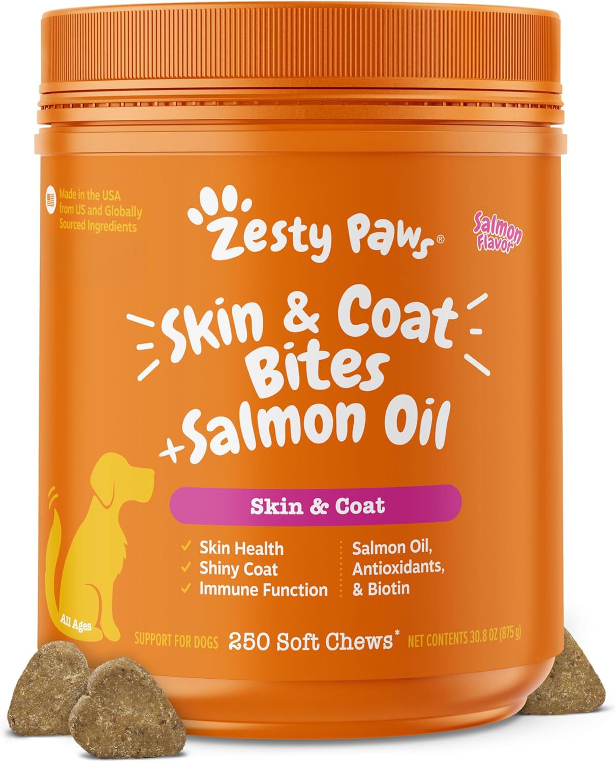 Zesty Paws Salmon Oil Chews for Dogs Skin and Coat