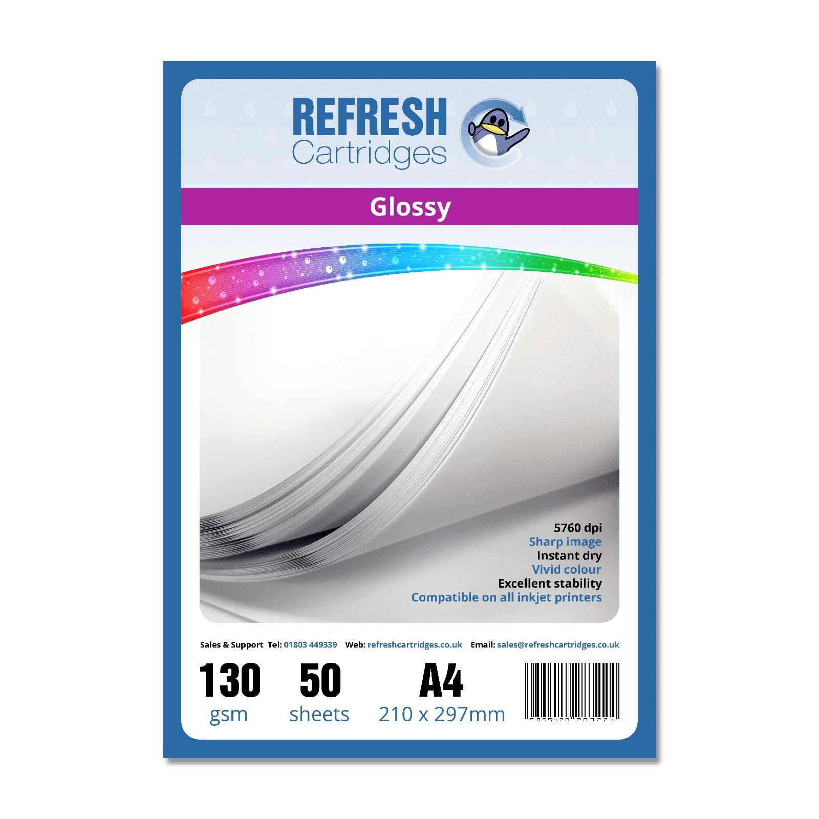 Refresh Cartridges Glossy Coated A4 Professional Inkjet Photo Paper 130gsm - 50 Sheets