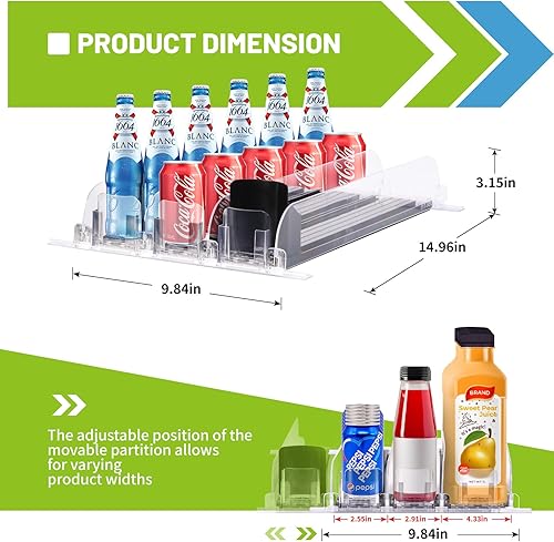 Miniatura 2 de Chef'sCorner Organizador de latas de soda para refrigerador de 3 filas con dispensador automático de bebidas deslizantes para refrigerador, 12