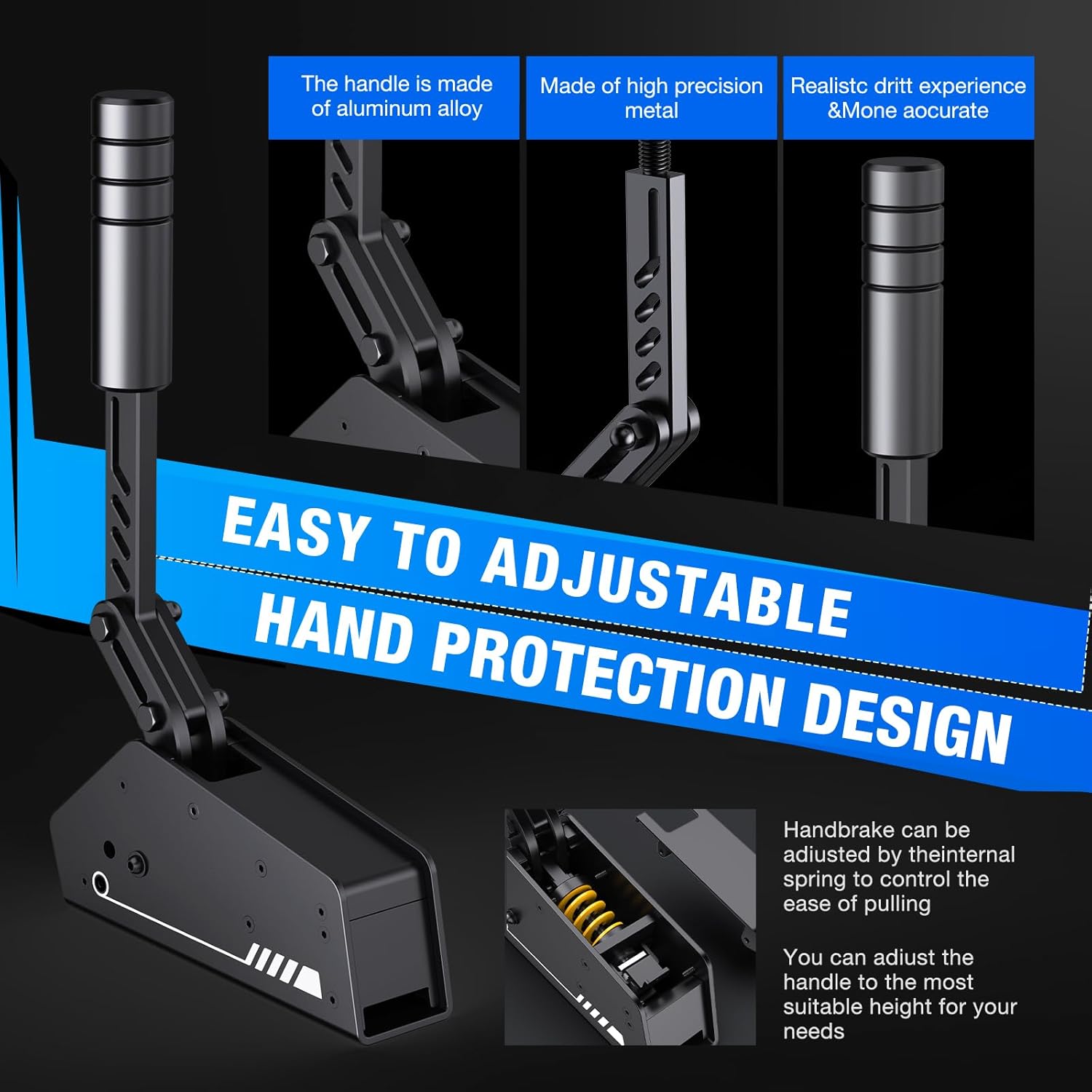 PXN HB S USB Handbrake for Sim Racing – PC Racing Handbrake, Alloy Build, 16-Bit Linear Sensor, Adjustable Force & Stroke, Dual-Directional Lever, Spring & Damping, Desk Clamp – Compatible with Windows PC