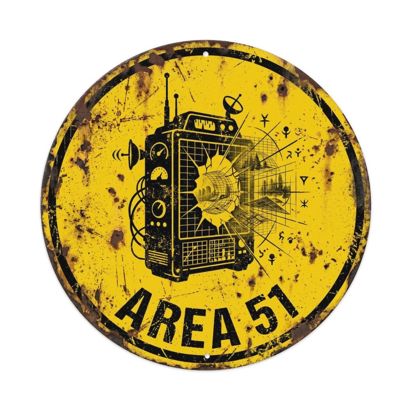 Vintage Alien Area 51 Dimensional Scanner Metal Tin Sign Plaque Wall Decor for Cafe, Club, Garden Round Metal Poster 8x8Inch