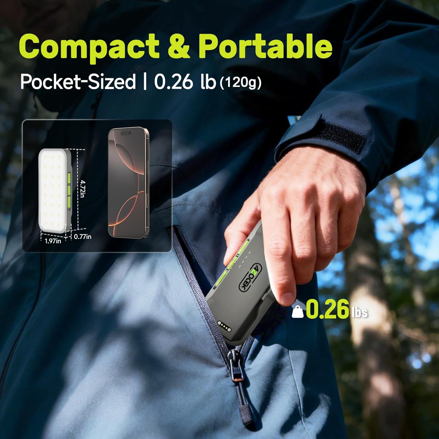Azocek Portable Rechargeable LED Work Light – 600 Lumens Pocket-Sized, 5 Color Temps & 5 Brightness Levels, SOS Mode, Type-C Fast Charging, Magnetic & Tripod Mount