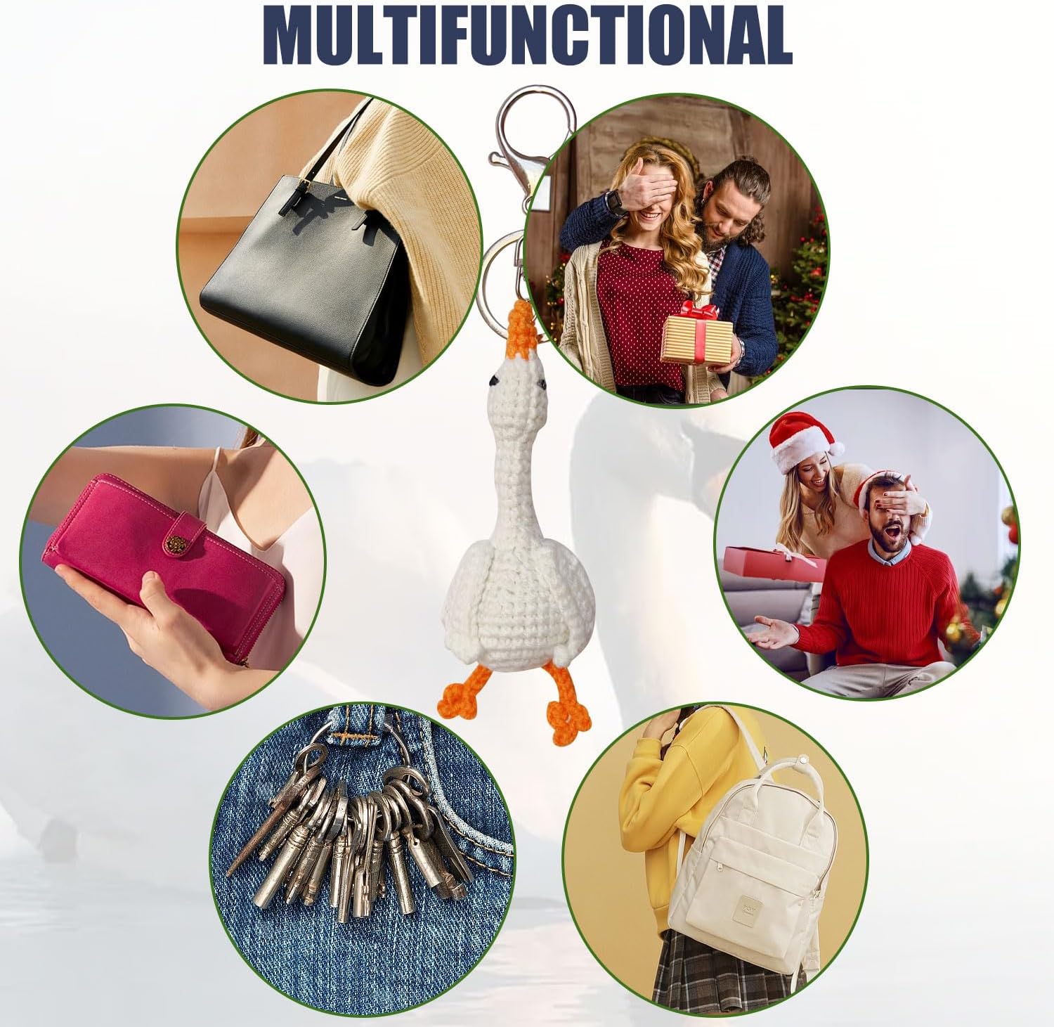 Hand Crocheted White Goose Keychain Car Key Backpack Charm Key Ring Gift Couple's Model Birthday (White Goose) - Image 2