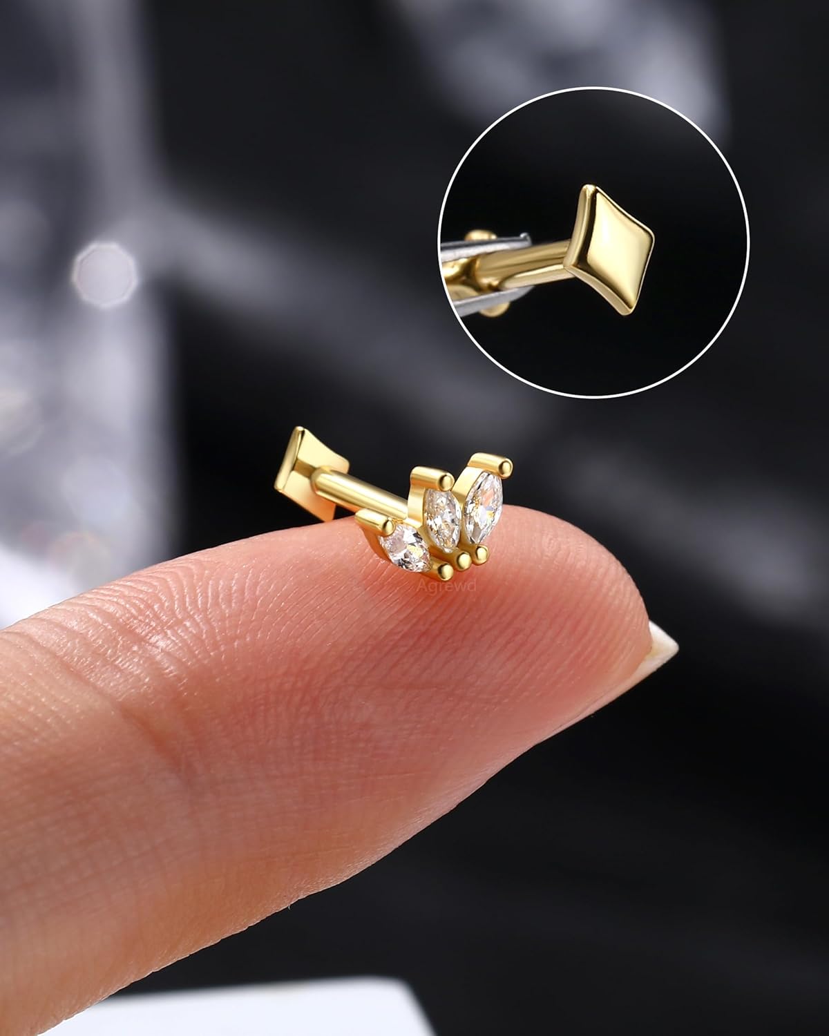 14K Gold Plated Cartilage Earrings Stud 925 Sterling Silver Helix Earrings 16G Internally Thread Flat Back Earrings - Image 7