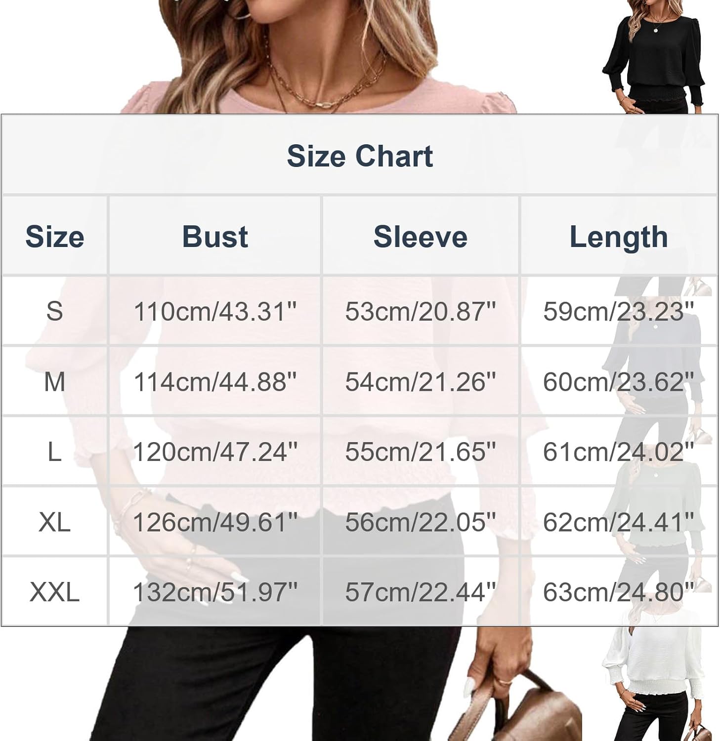 Banded Bottom Tops for Women Smocked Tops Elastic Cinched Waist Top Dressy Blouse Long Sleeve Casual Outfits Clothes - Image 5