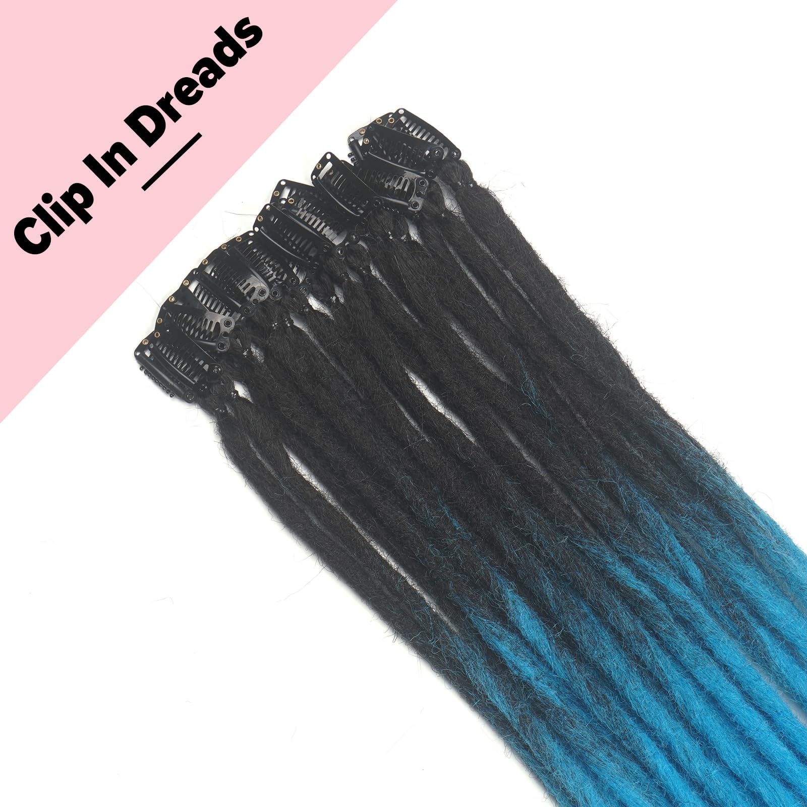 7pcs Single Clip In Dreadlock Extensions 24 Inch Ombre Blue