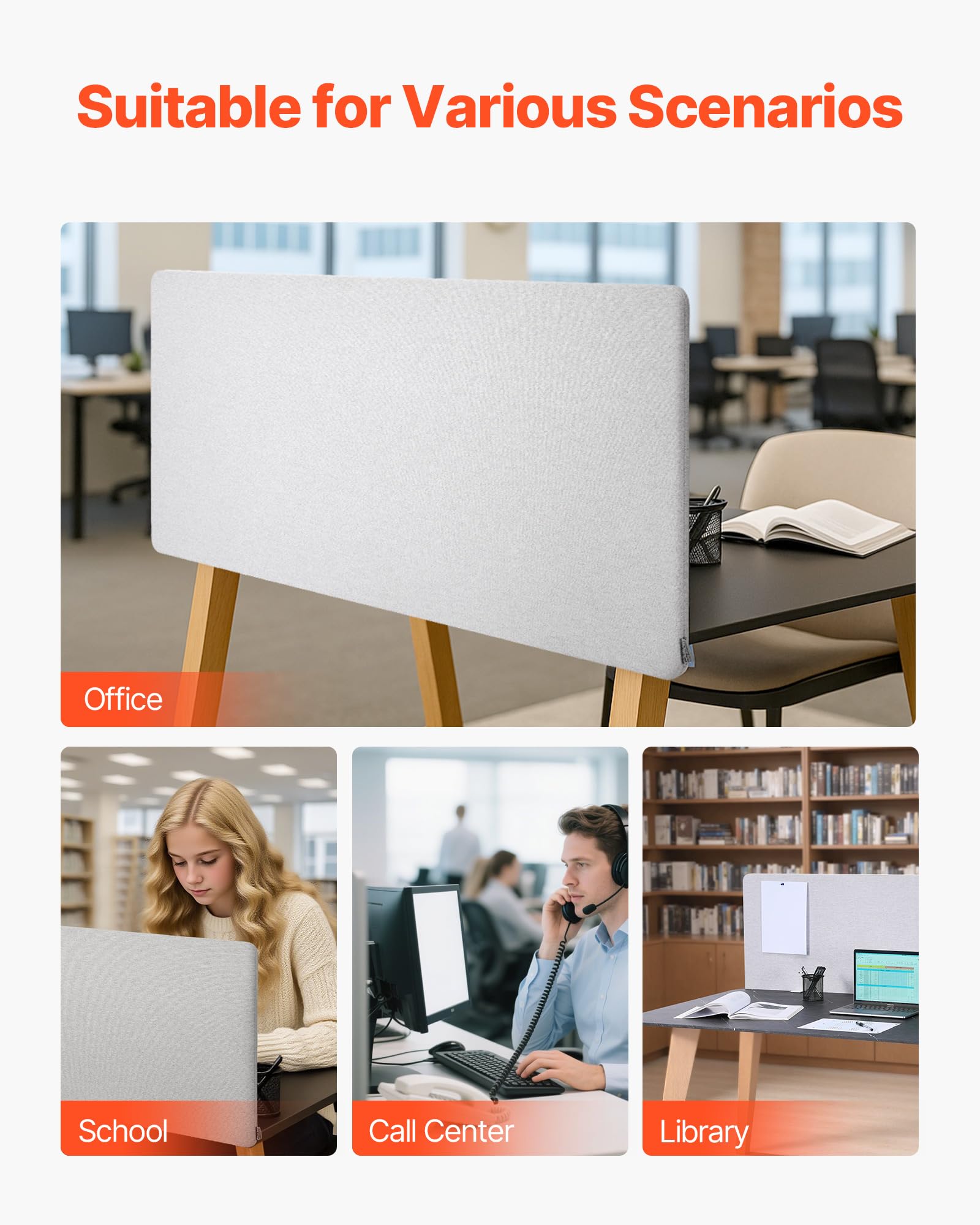 VEVOR Trennwand Schreibtisch, Sichtschutz, 1524x610 mm, zum Anklemmen, Schallschutz aus PET, Raumtrenner für Arbeitsplätze mit 2 C-Klemmen für Büro, Arbeitsplätze, Bibliothek