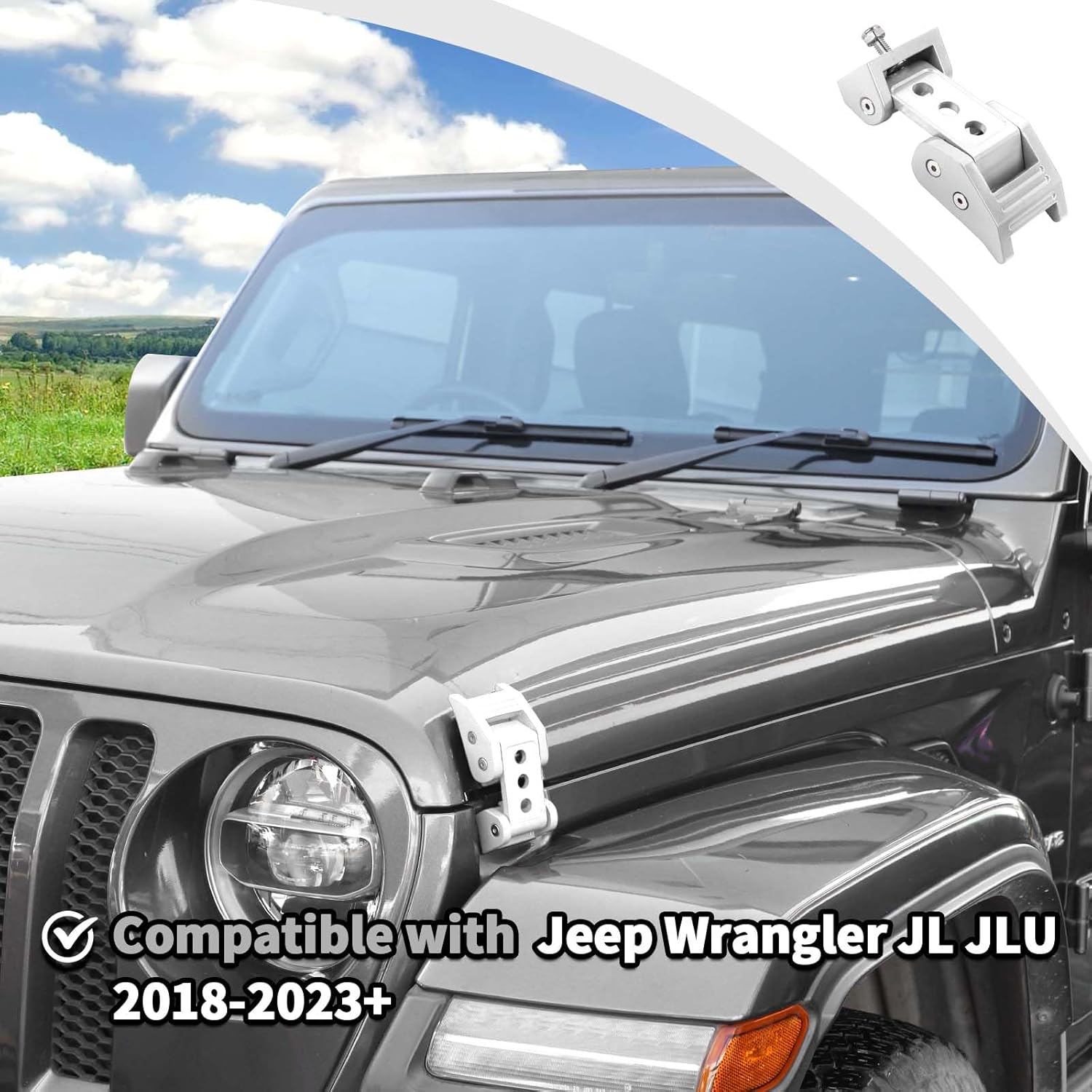 JWWY for Jeep Wrangler Hood Latches Clamp Aluminum Stainless Steel Hood Catch Fastene with Lock Kit Compatible with Jeep Wrangler JK/JKU 2007-2017,JL/JLU 2018-2025+&Gladiator JT 2020-2025+4xe White A