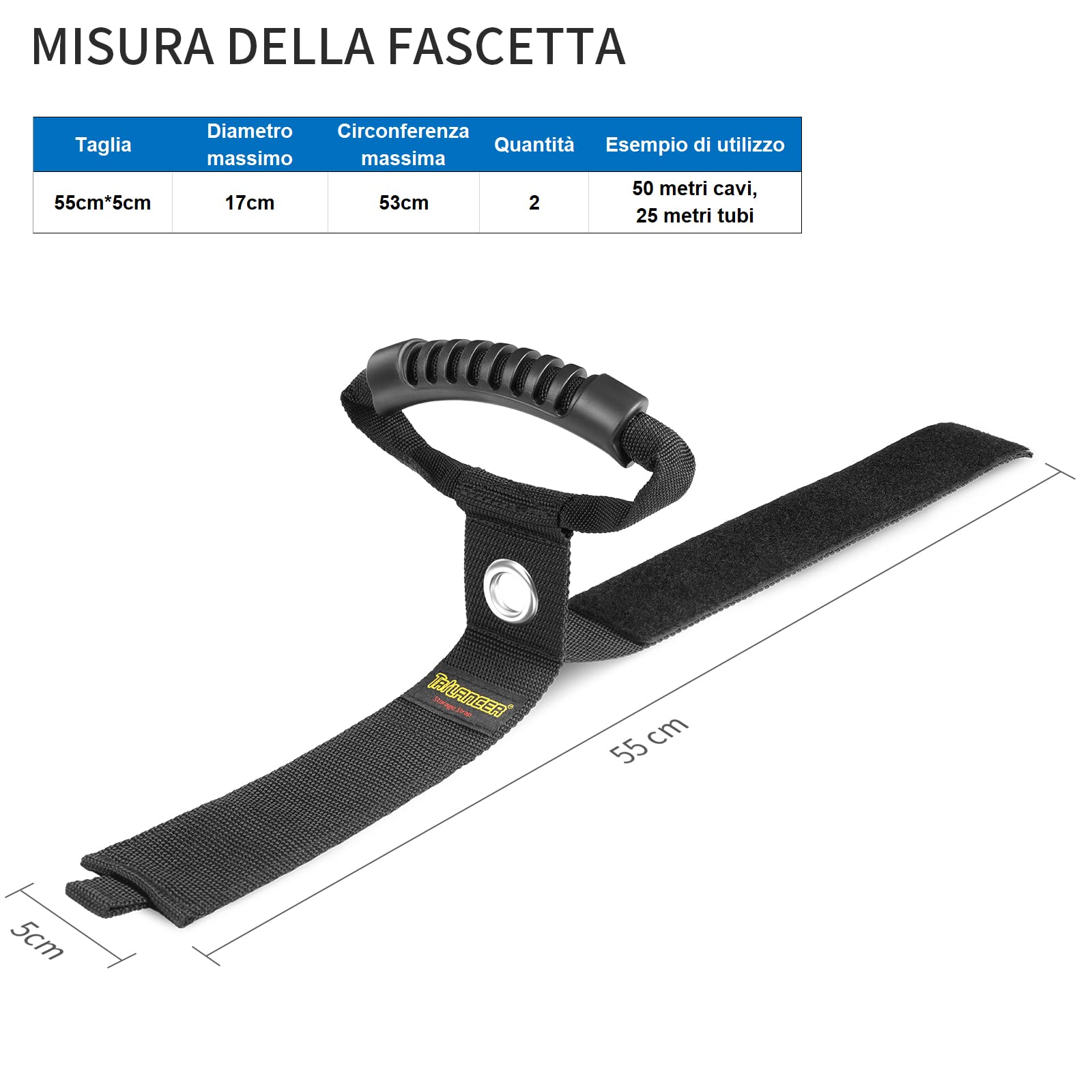 Organizer per Cavi e Tubi (2 pz.) con Maniglia per Facilitare Trasporto e Stoccaggio in Garage o in Officina, con Chiusura a Strappo Uncino e Asola da 55 cm, Appenditubi da Giardino, Fili e Cavi