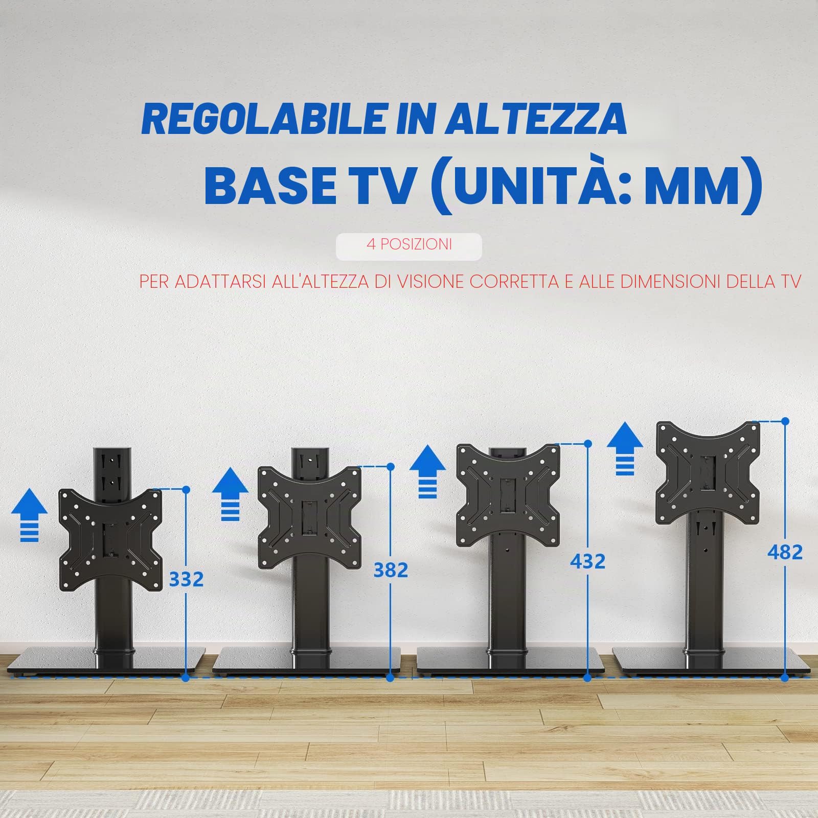 RFIVER Supporto TV da Tavolo Piedistallo Universale per 23 a 43 Pollici Televisori, Base Girevole per TV Regolabile in Altezza per TV LCD/LED/OLED/Plasma/curvo fino a 30 kg