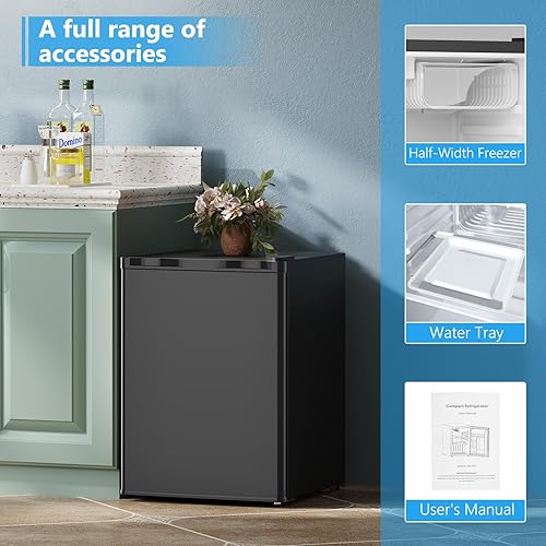 Miniatura 7 de COWSAR Mini refrigerador de 2.6 pies cúbicos con congelador, refrigerador compacto de una sola puerta, 7 ajustes de temperatura ajustable, 2