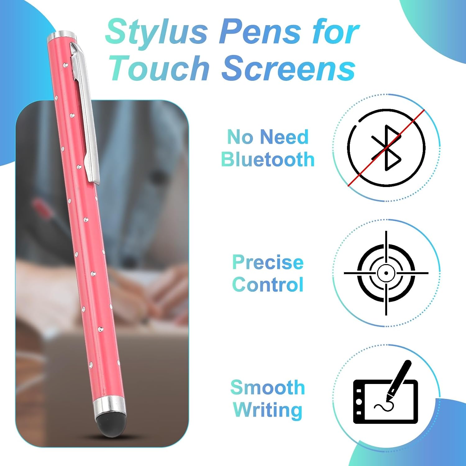 PATIKIL Stylus Pens for Touch Screens, 12 Pcs High Precision Universal Bling Stylus Crystal Metal Capacitive Pen for Touch Screen Devices Phone Tablets Laptop, Pink