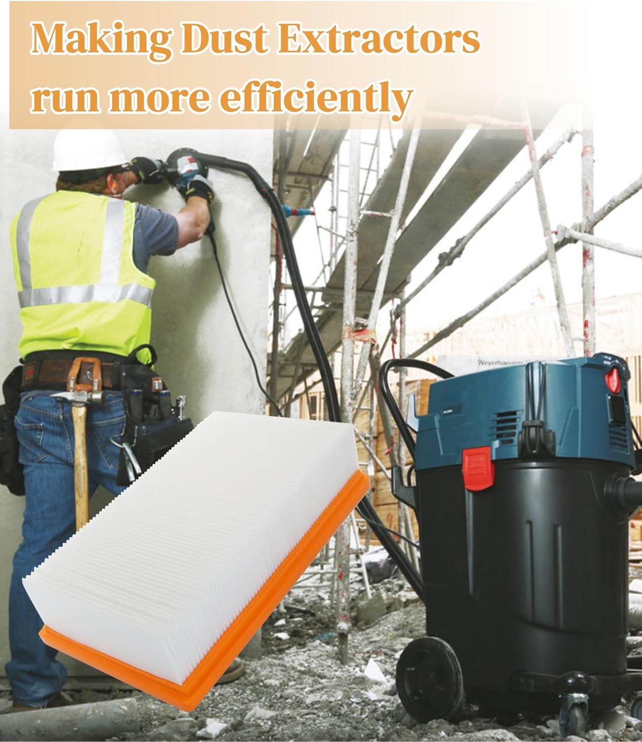 2026 Upgraded VF130H Flat HEPA Filter Compatible with Bosch VAC090/VAC140 Series Dust Extractors,only for dry-vacuuming