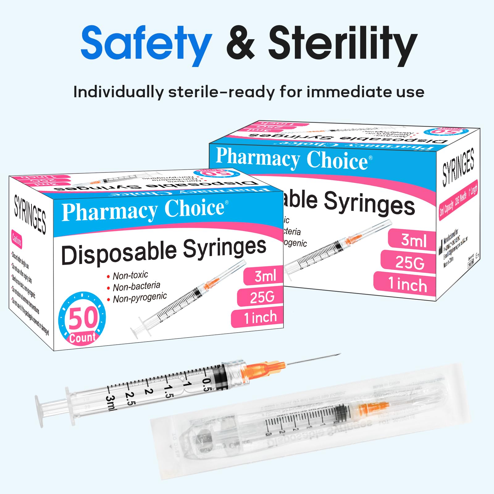 Lab Syringes - 50 Pack Disposable 3ml -7 Lab Syringes - 50 Pack Disposable 3ml -7