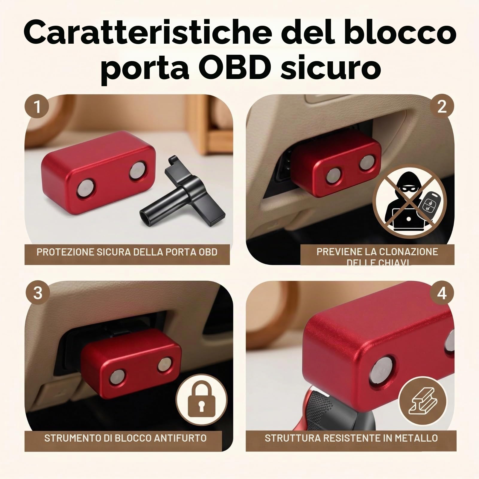 Blocco Porta OBD2, Protezione Antifurto in Metallo Interfaccia OBD fideiussione con Strumento di Rimozione Dedicato, per Auto SUV Camion