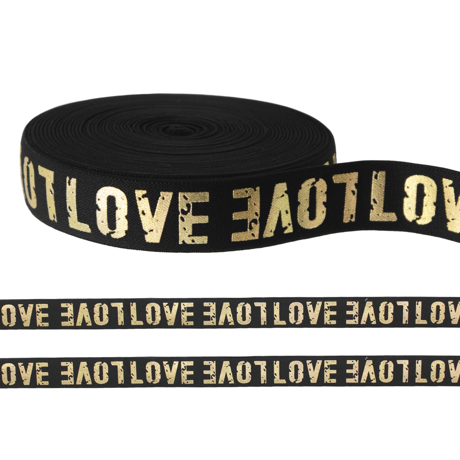Yalulu 10 Yards Love Printed Elastic Bands Elastic Band Braided Elastic String Love Rubber Webbing for Clothing Trousers Sewing Supplies (Gold, 30mm)