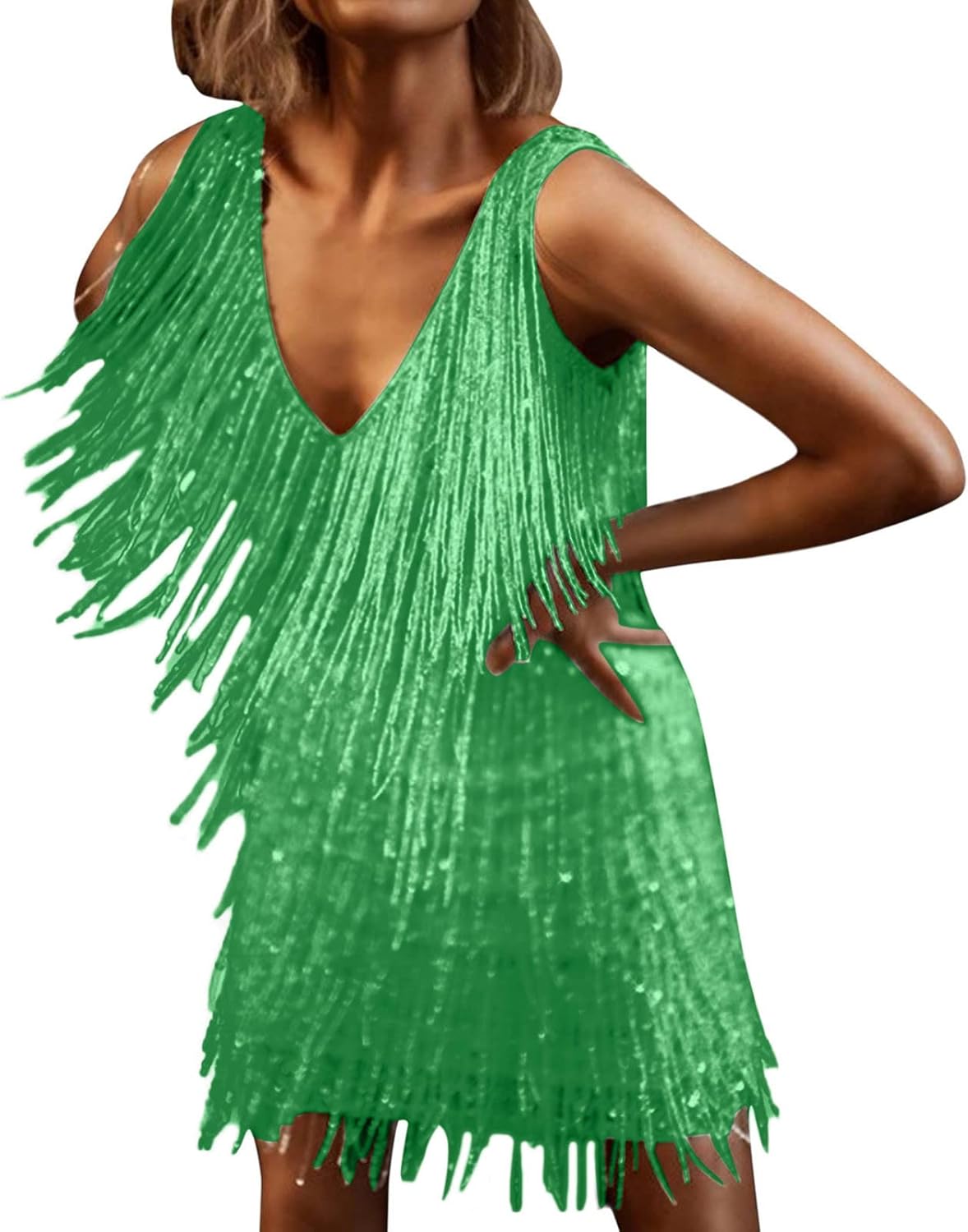 Generic Womens Sequin Cocktail Dresses 1920s with All-Over Fringe Mini Dresses Latin Dance Prom Party Dress Ballroom Costume