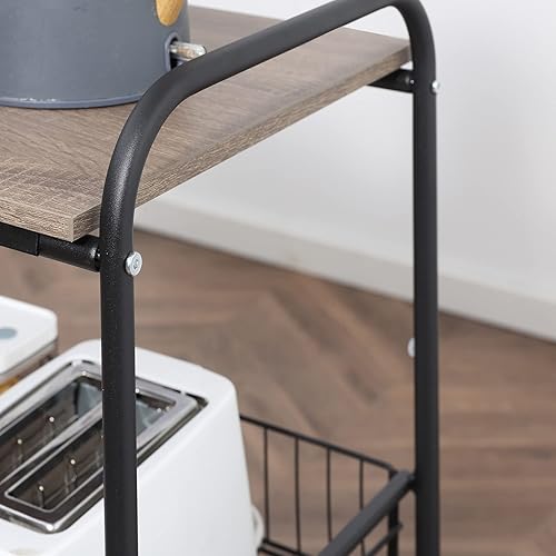 Miniatura 9 de HOMCOM Carrito rodante de 3 niveles, carrito de cocina delgado con ruedas, 2 cestas deslizantes, carrito de microondas con ganchos laterales para