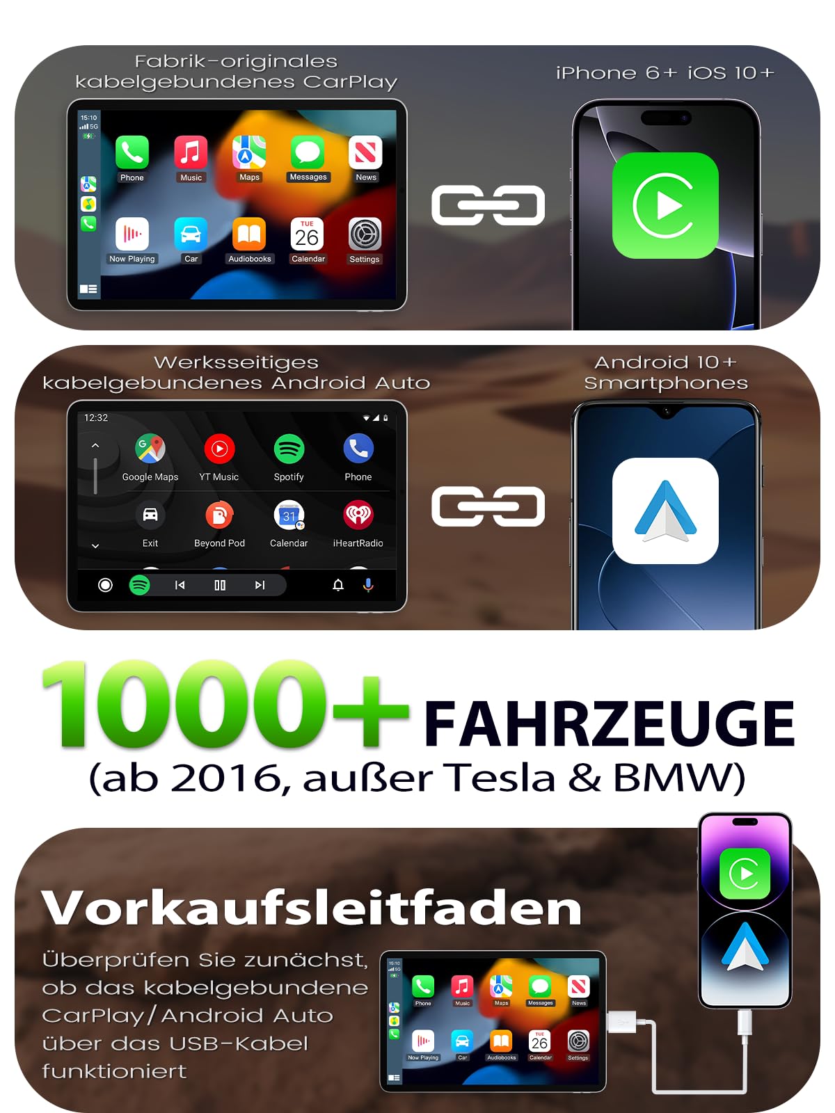 Versteckter CarPlay Wireless Adapter & Android Auto Wireless Adapter, Benutzerwechsel per Taste, USB-A/USB-C, Kompatibel mit iPhone iOS 10+ Android 10+