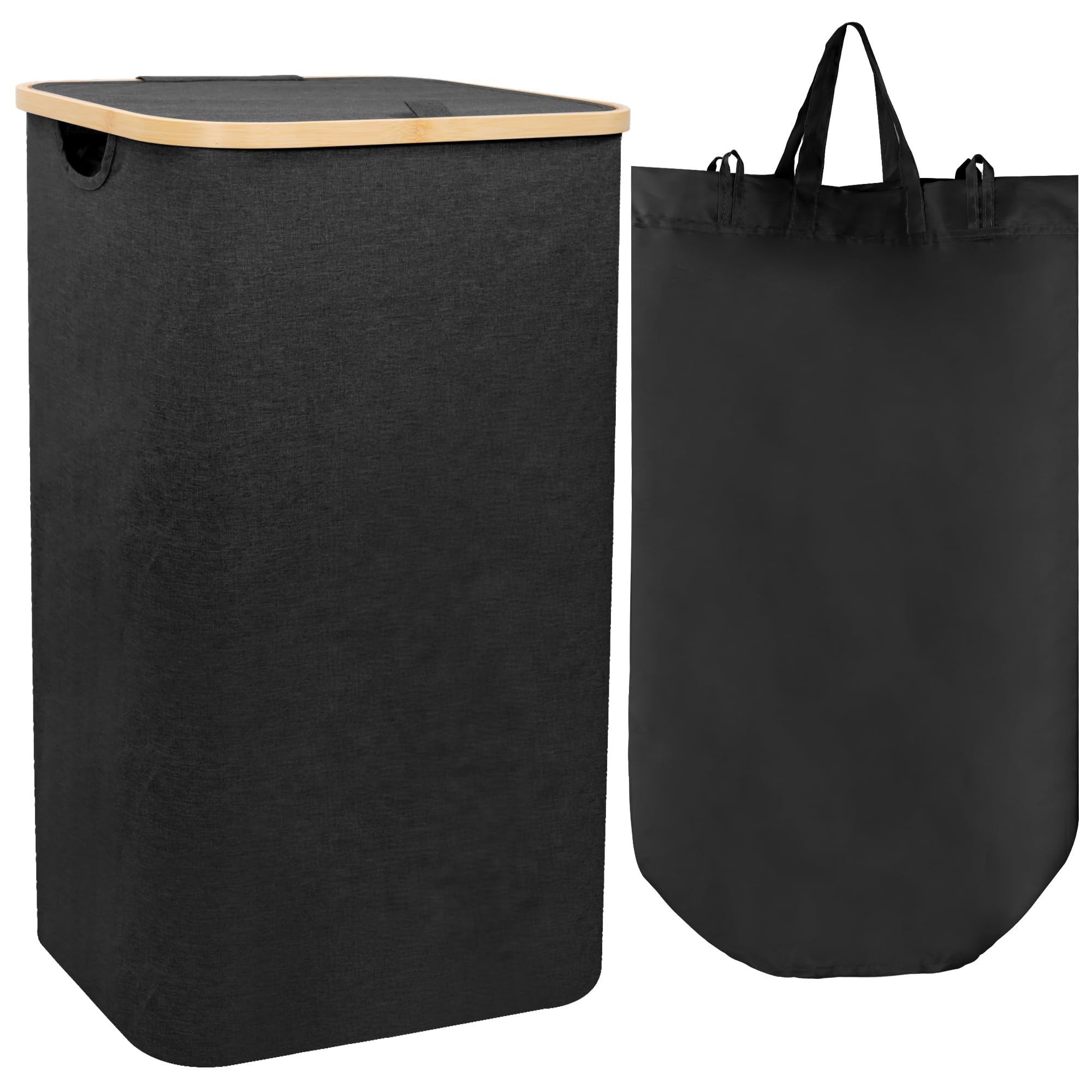 Guofa Laundry Basket with Lid, Tall Hampers for Laundry with Handles Portable Dirty Clothes Hamper Large Laundry Baskets Organizer for Bedroom, Laundry Room, Dorm Black