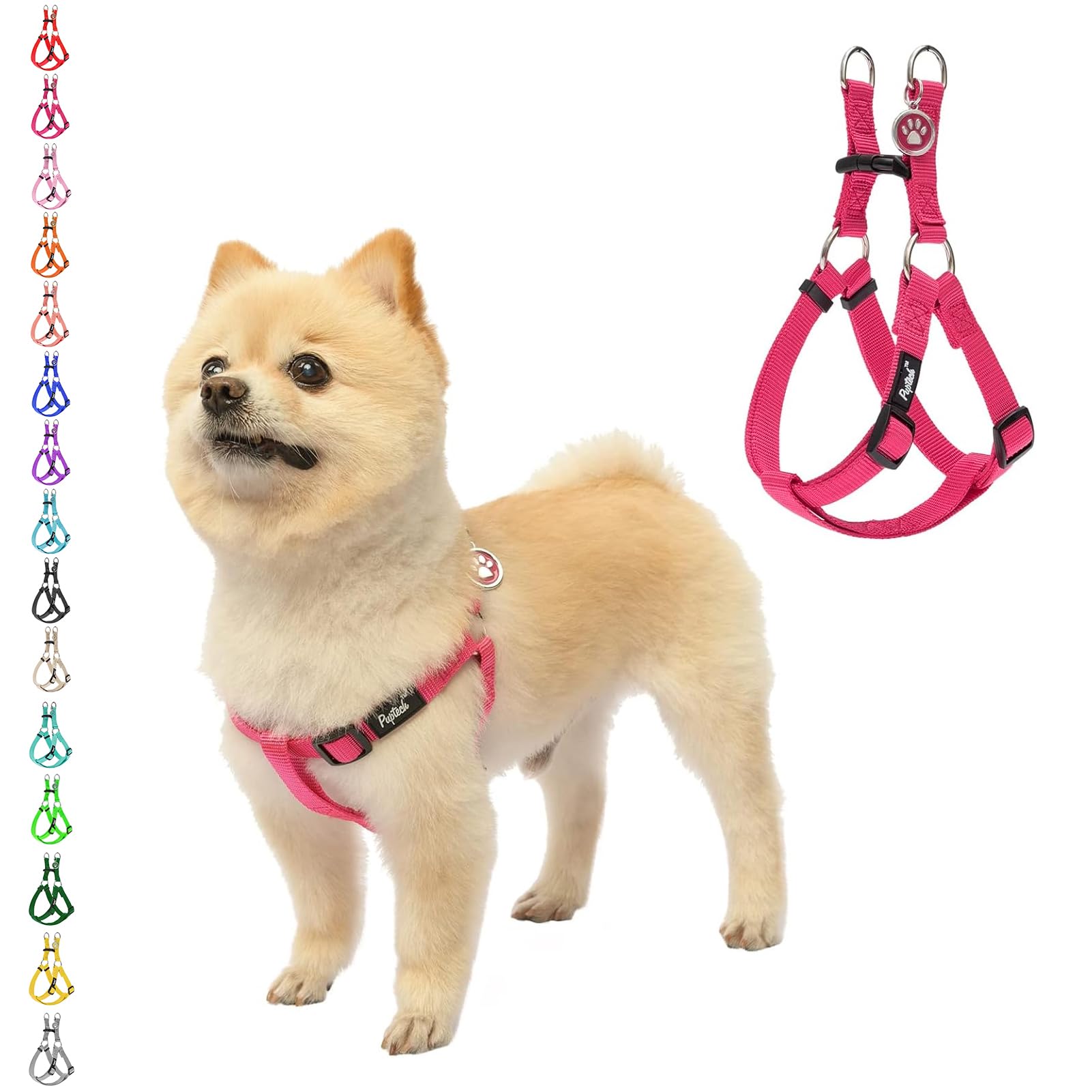 PUPTECK No Pull Dog Harness Soft Adjustable Basic Nylon Step in Puppy Vest Outdoor Walking with ID Tag X-Small DeepPink