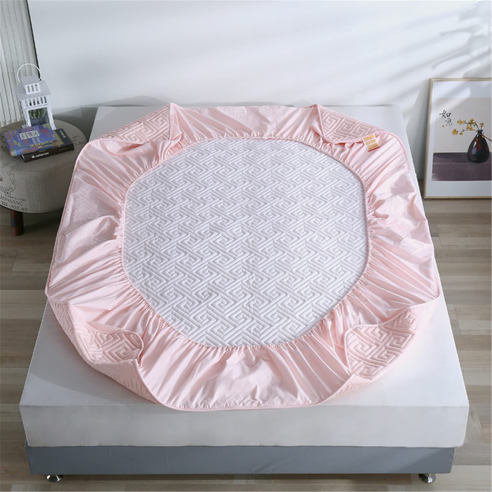 Protector Colchon, Home Protector de Colchón Acolchado, Cubrecolchón, De Fibra, Transpirable, Confortable, Cubre Colchón (Rosado,EstáNdar 150x200cm)